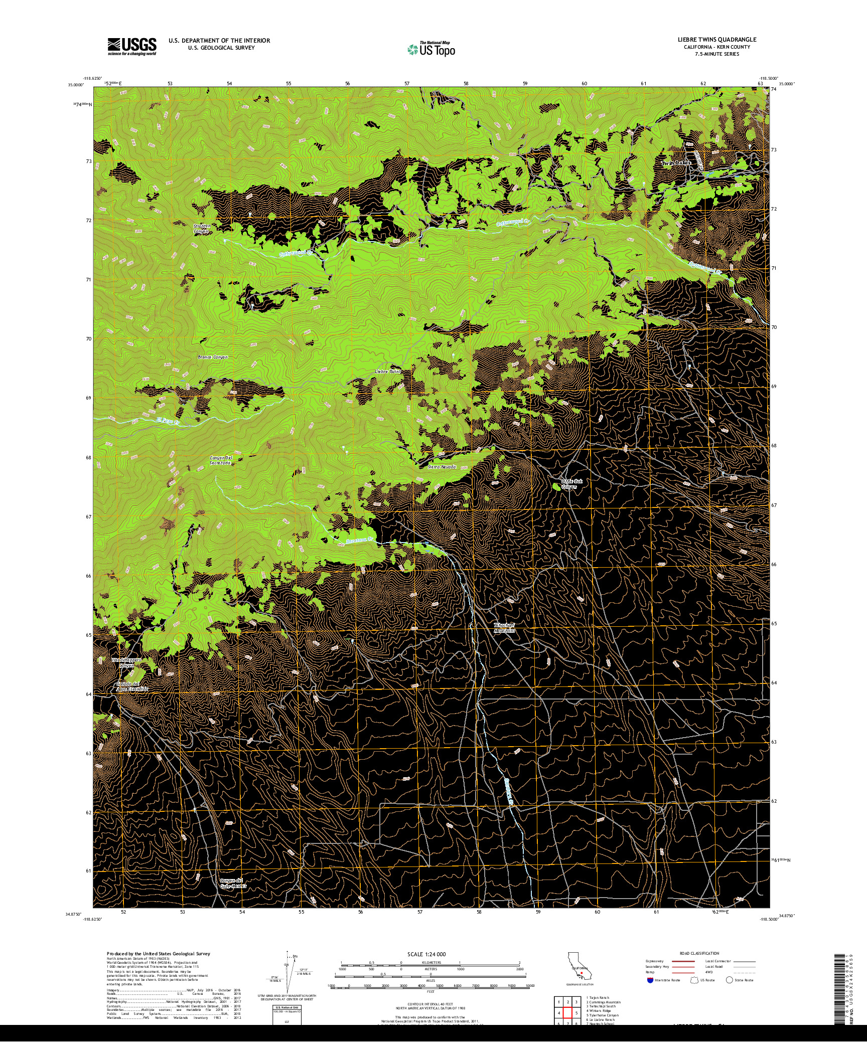 USGS US TOPO 7.5-MINUTE MAP FOR LIEBRE TWINS, CA 2018