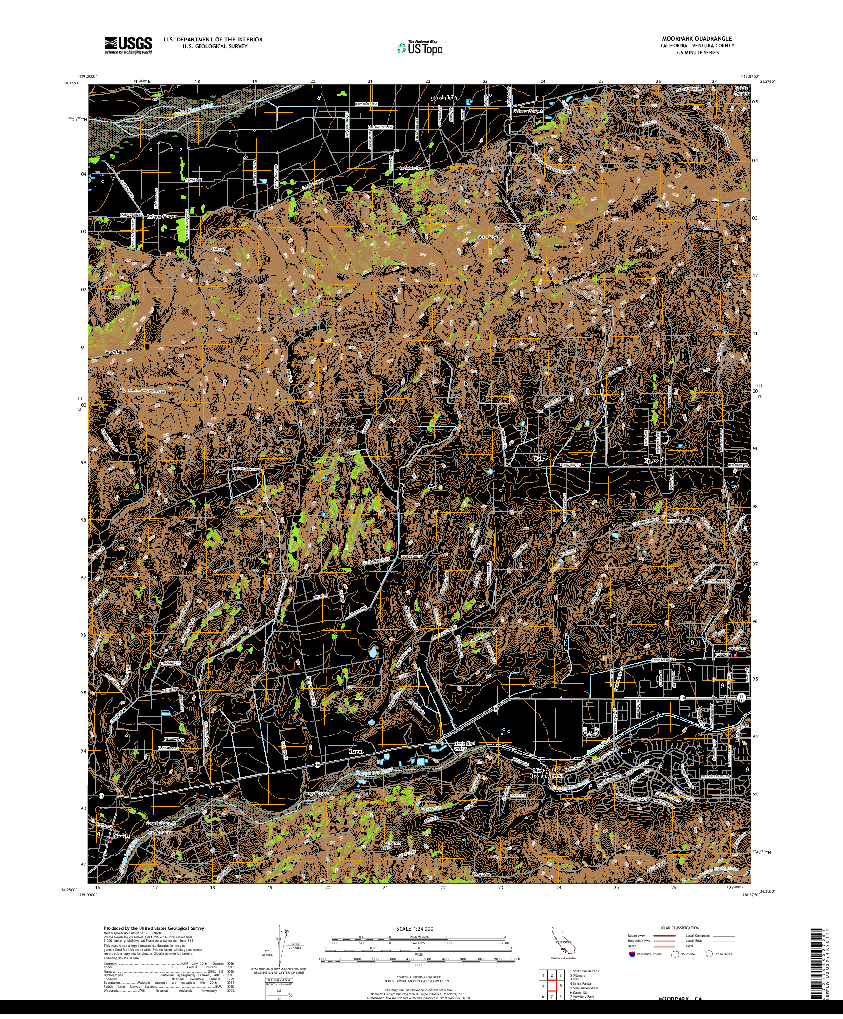 USGS US TOPO 7.5-MINUTE MAP FOR MOORPARK, CA 2018