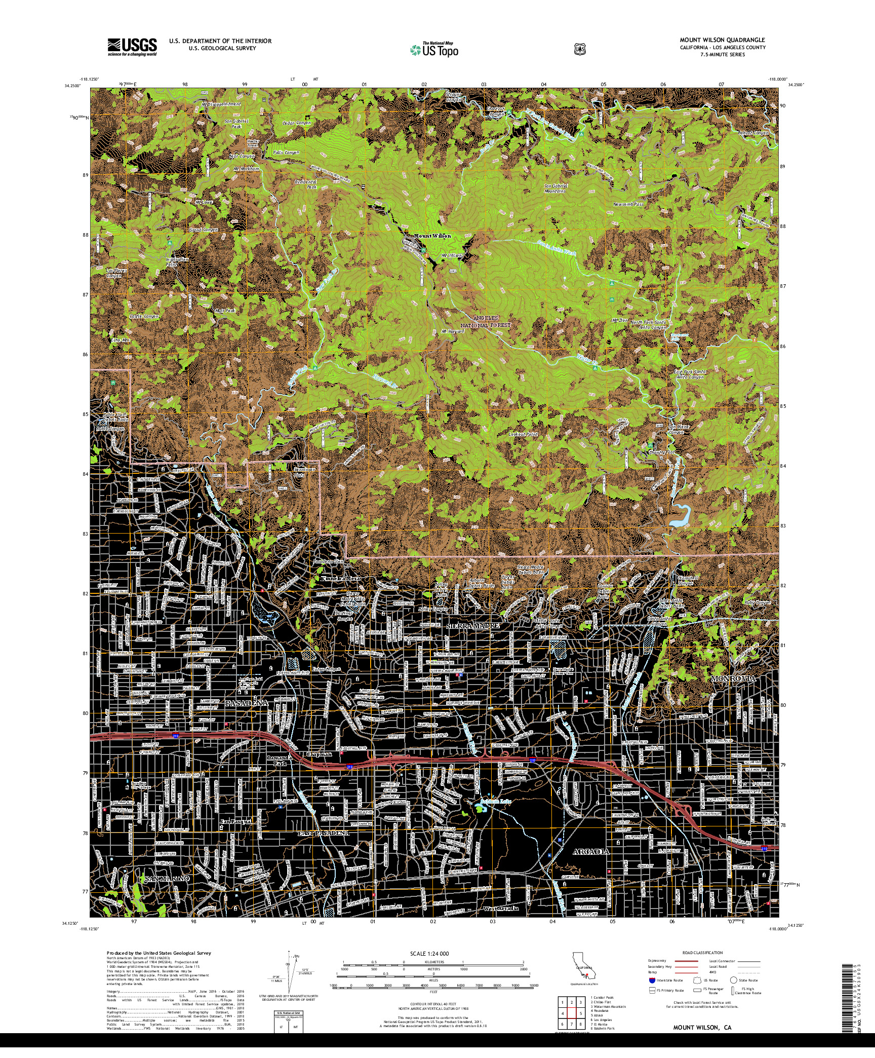 USGS US TOPO 7.5-MINUTE MAP FOR MOUNT WILSON, CA 2018