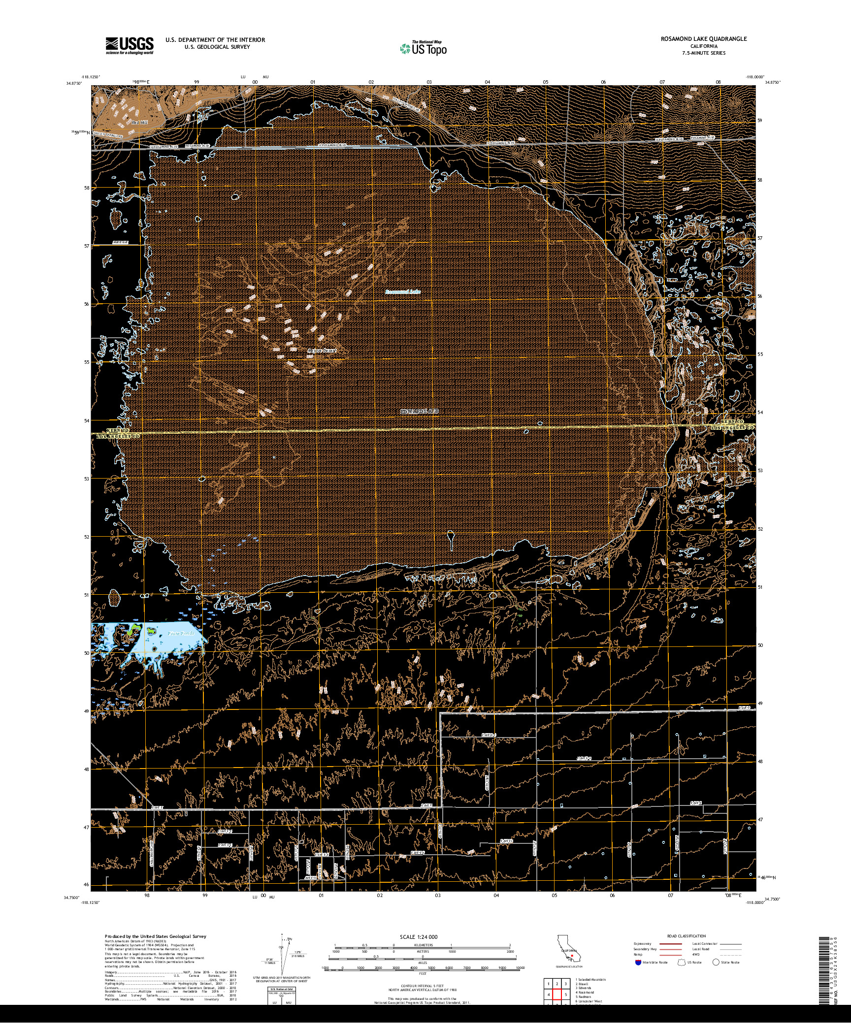 USGS US TOPO 7.5-MINUTE MAP FOR ROSAMOND LAKE, CA 2018