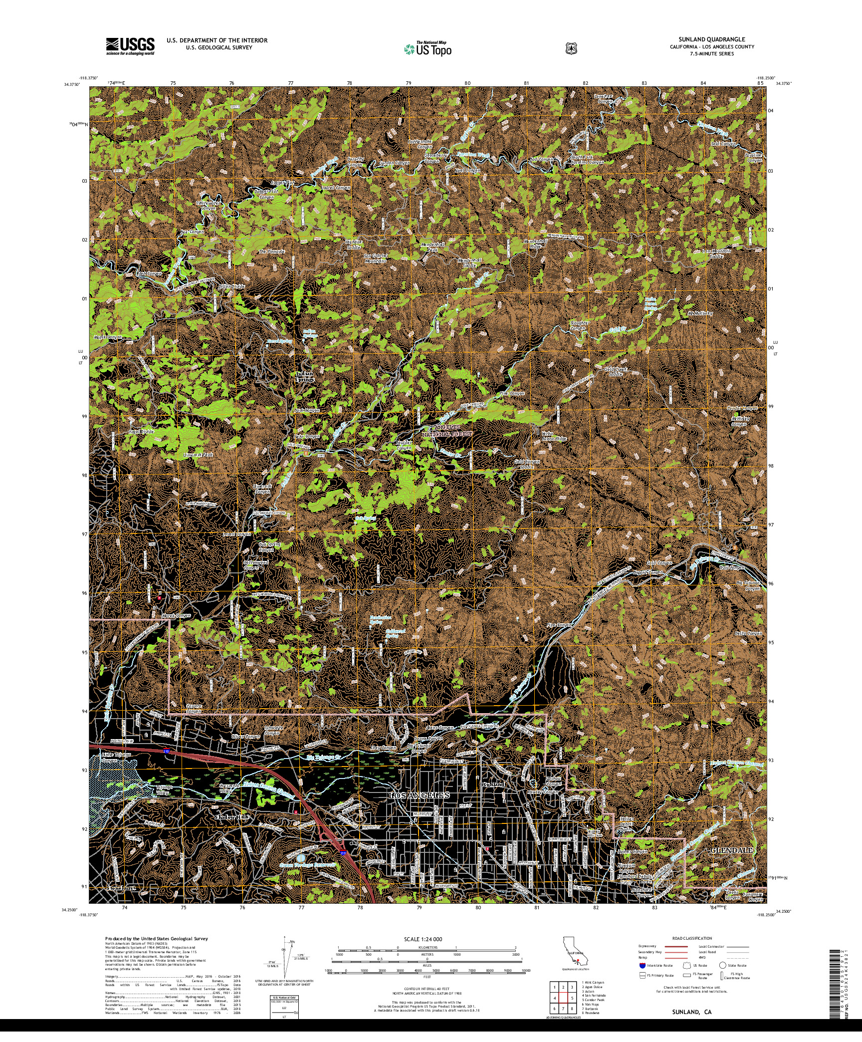 USGS US TOPO 7.5-MINUTE MAP FOR SUNLAND, CA 2018