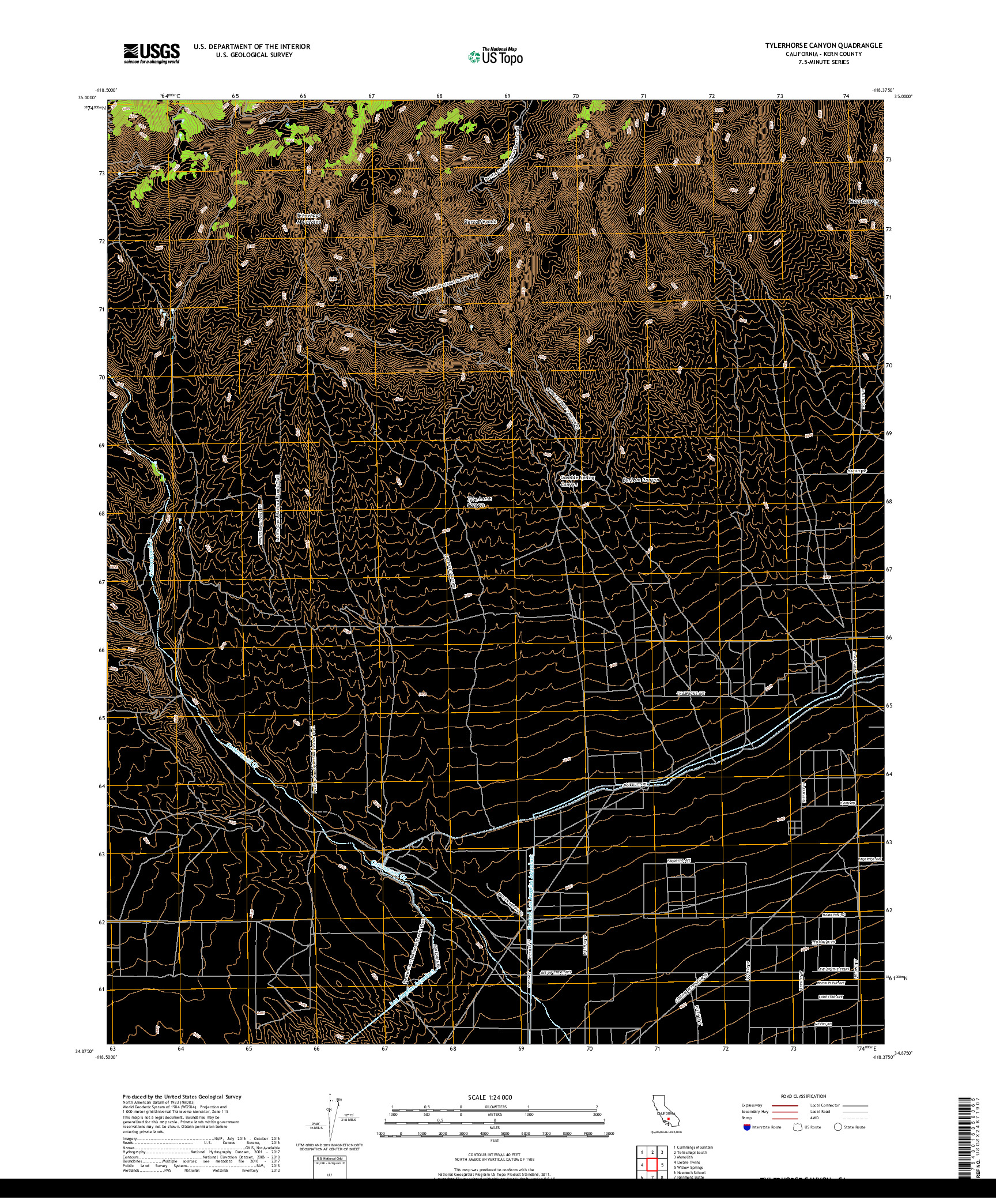 USGS US TOPO 7.5-MINUTE MAP FOR TYLERHORSE CANYON, CA 2018