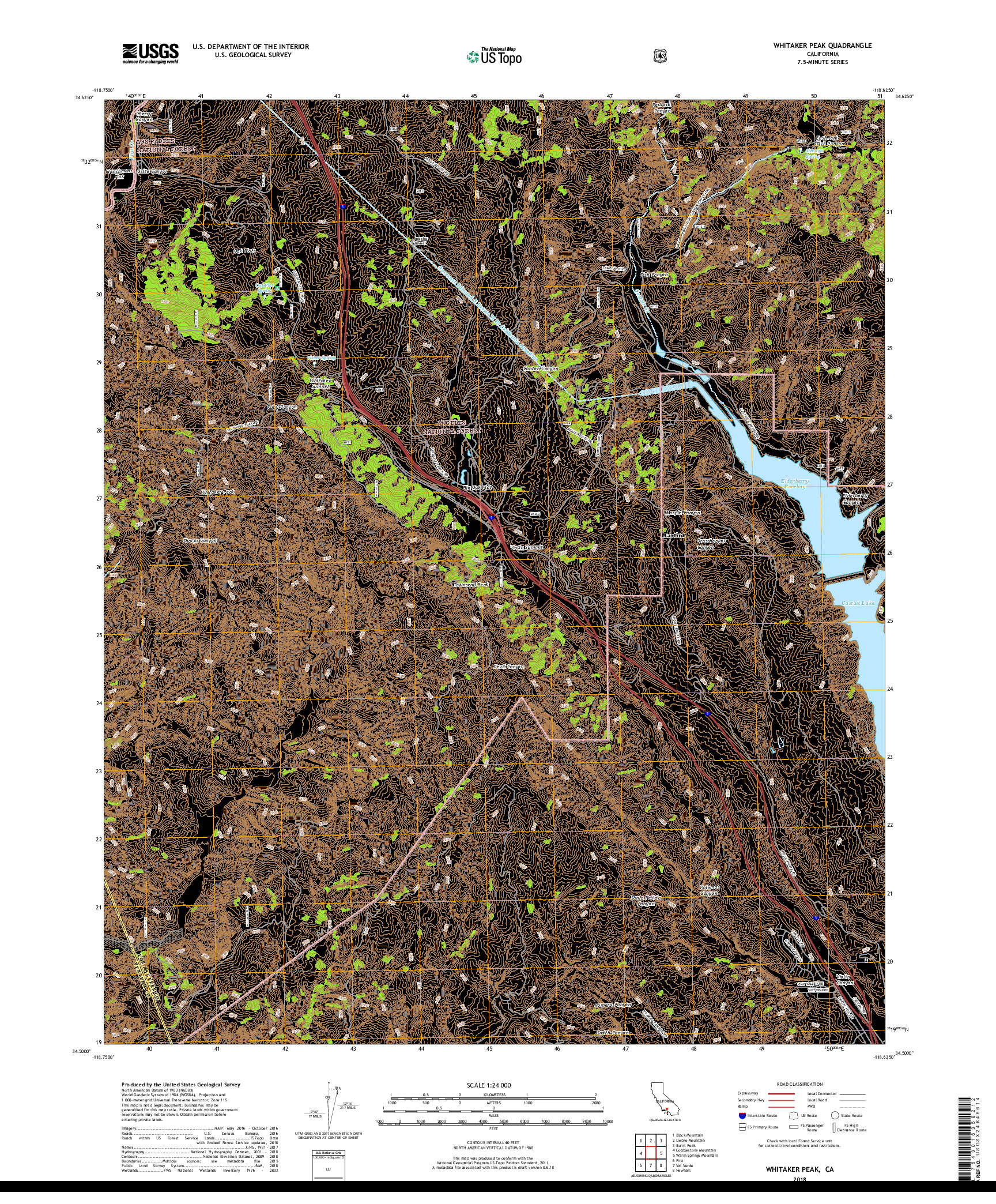 USGS US TOPO 7.5-MINUTE MAP FOR WHITAKER PEAK, CA 2018