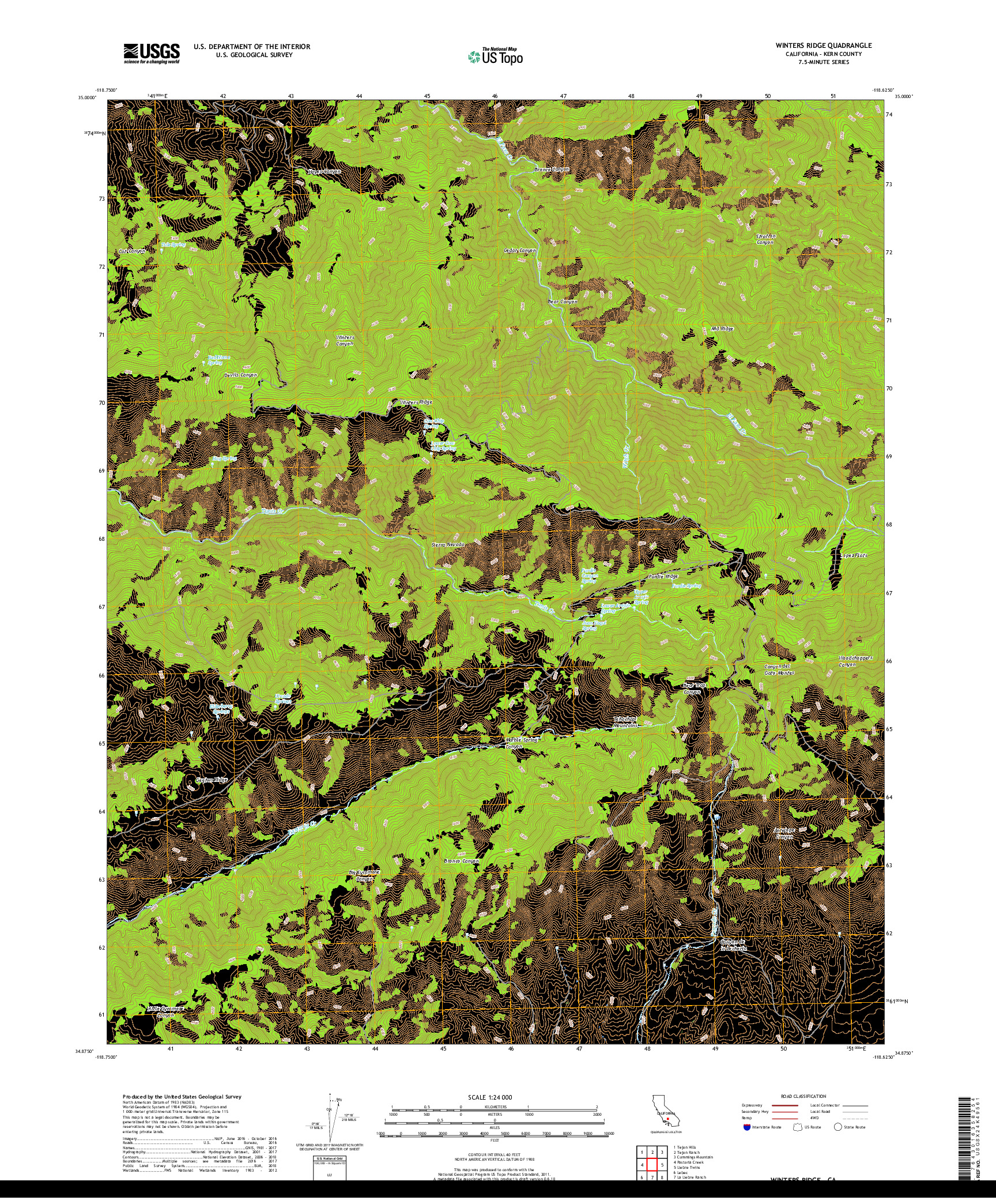 USGS US TOPO 7.5-MINUTE MAP FOR WINTERS RIDGE, CA 2018