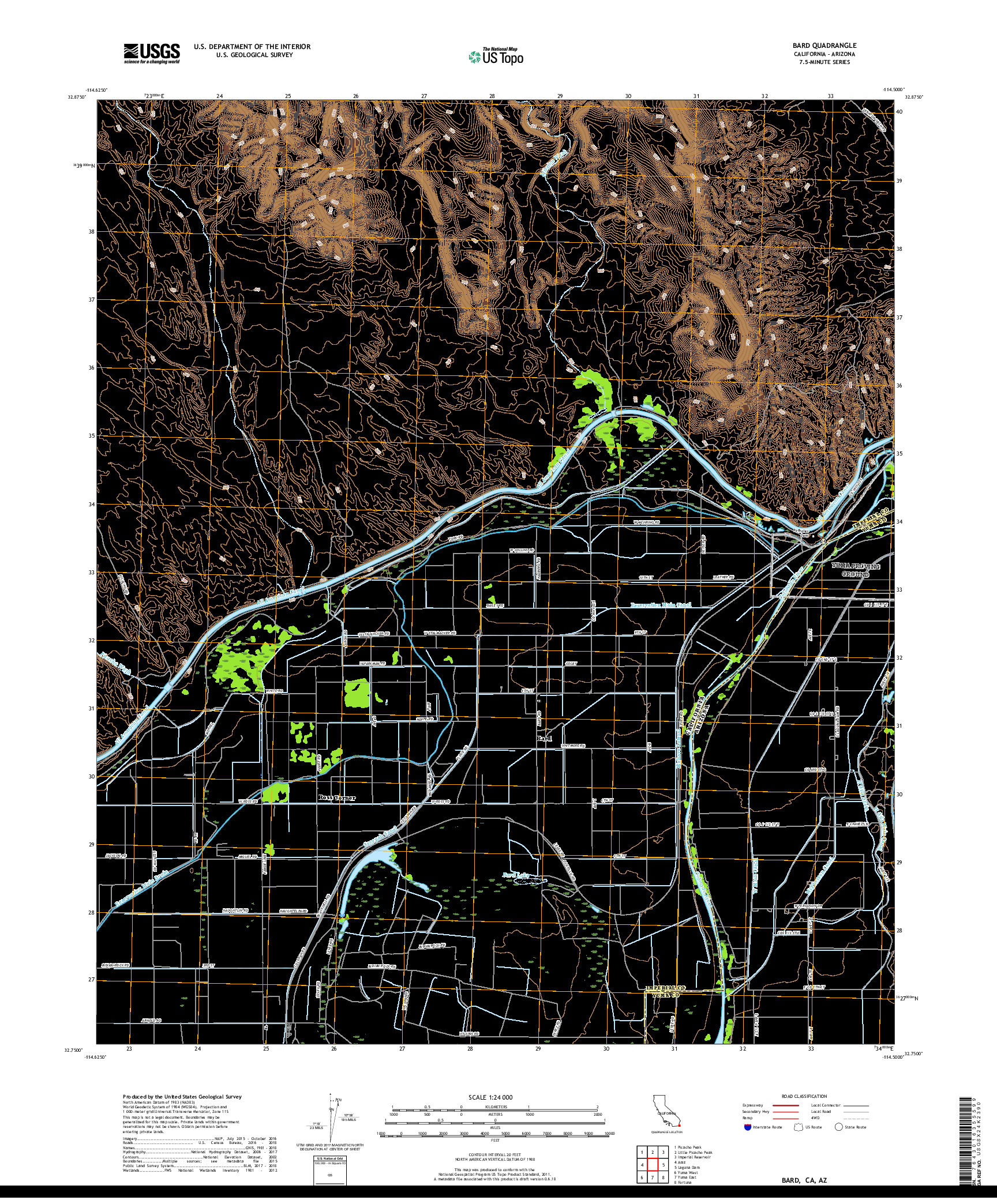 USGS US TOPO 7.5-MINUTE MAP FOR BARD, CA,AZ 2018