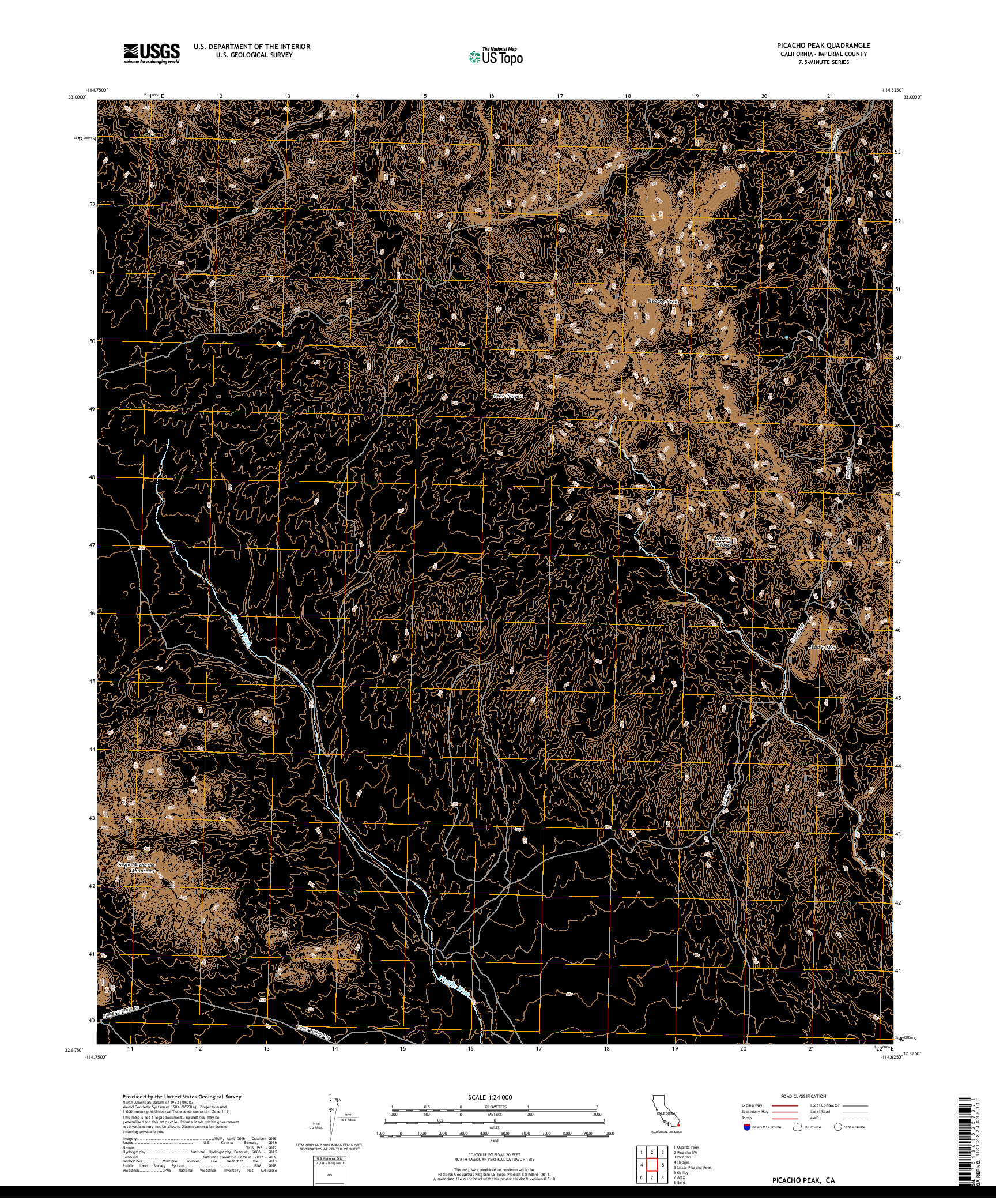 USGS US TOPO 7.5-MINUTE MAP FOR PICACHO PEAK, CA 2018