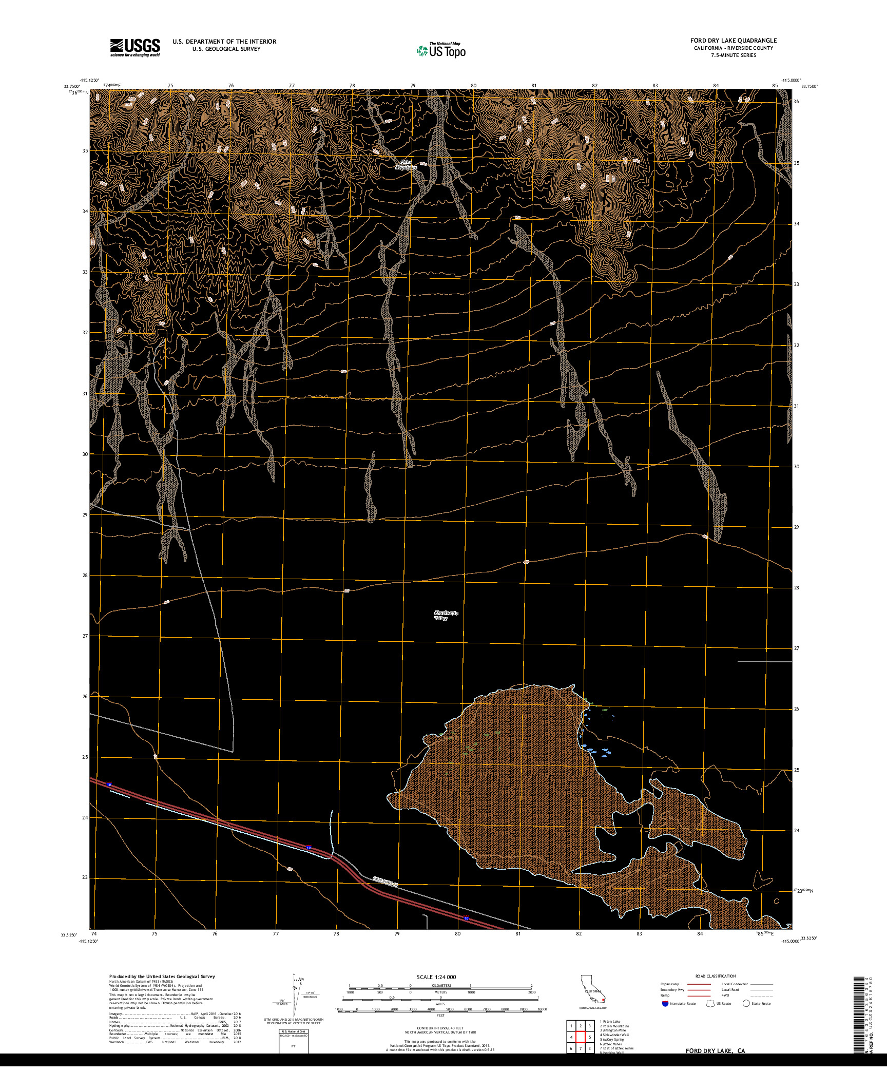 USGS US TOPO 7.5-MINUTE MAP FOR FORD DRY LAKE, CA 2018