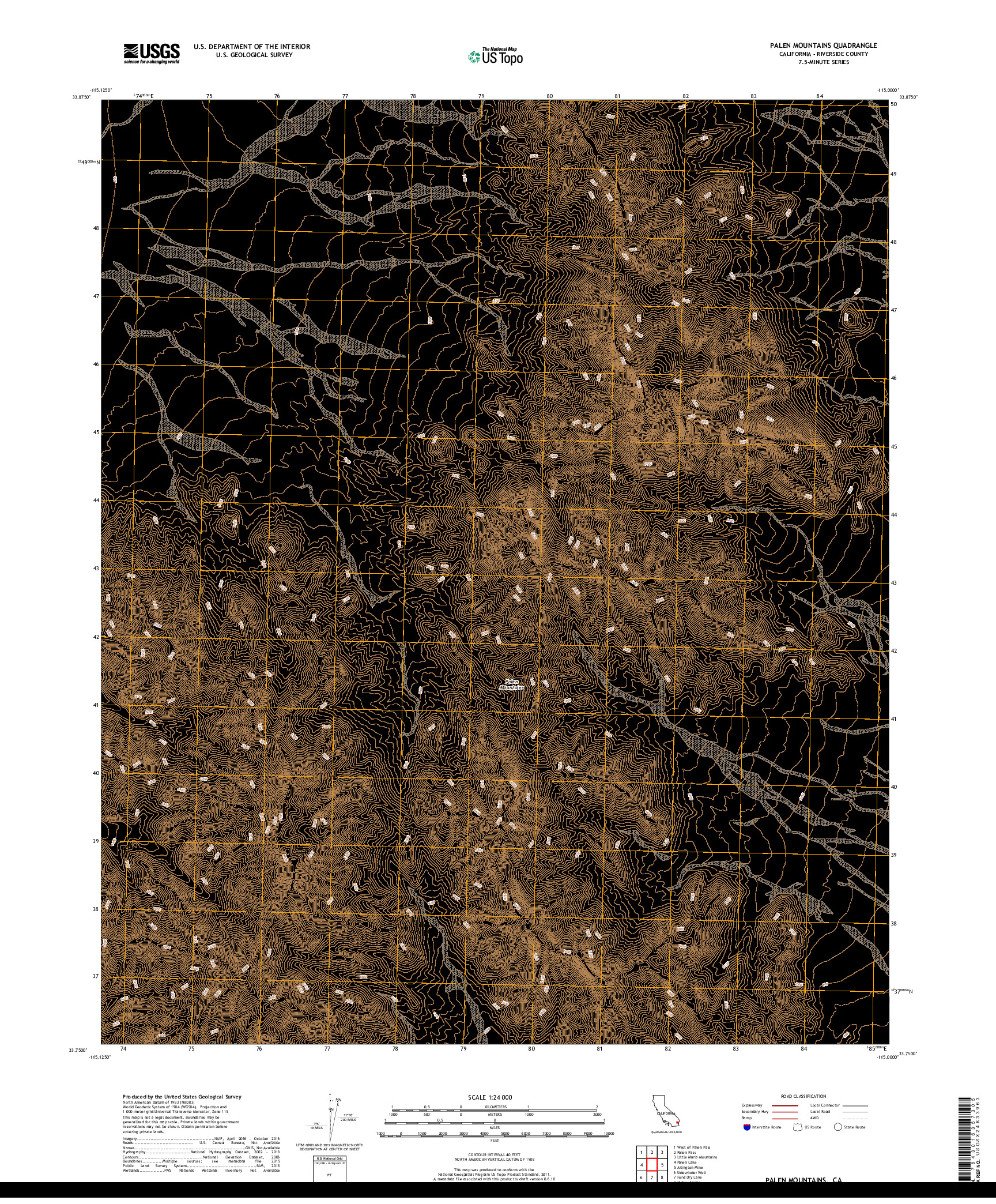 USGS US TOPO 7.5-MINUTE MAP FOR PALEN MOUNTAINS, CA 2018