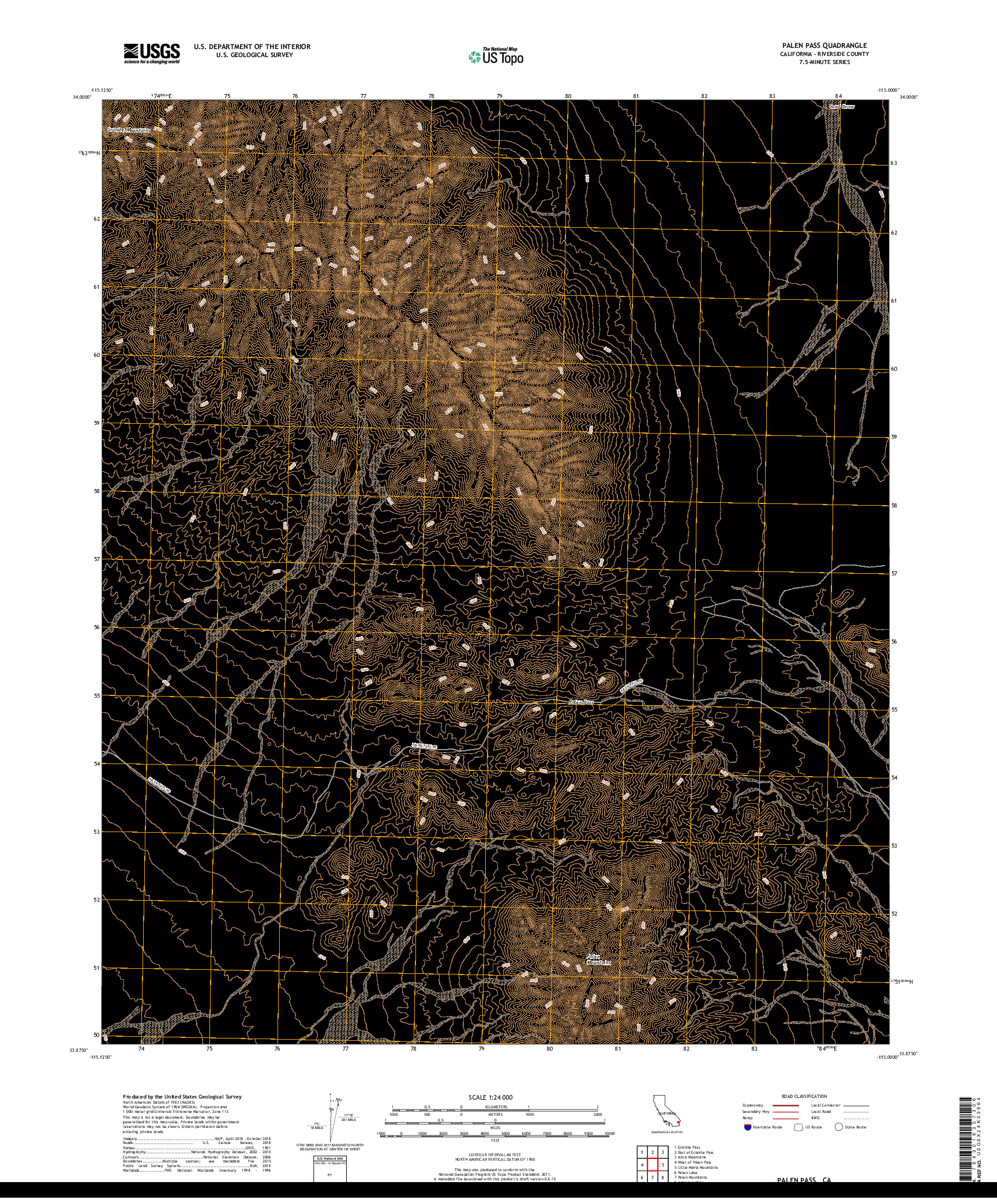 USGS US TOPO 7.5-MINUTE MAP FOR PALEN PASS, CA 2018