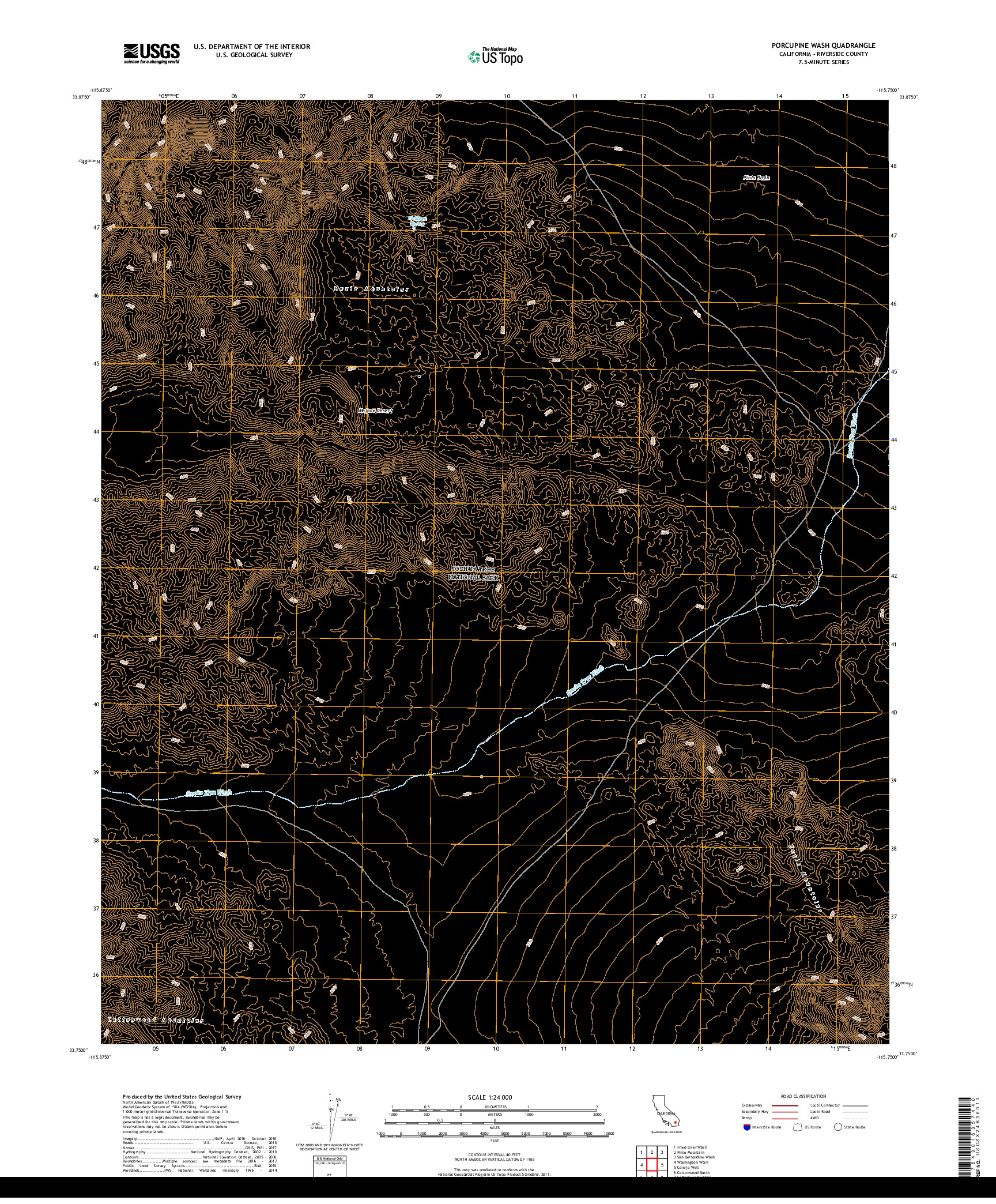 USGS US TOPO 7.5-MINUTE MAP FOR PORCUPINE WASH, CA 2018