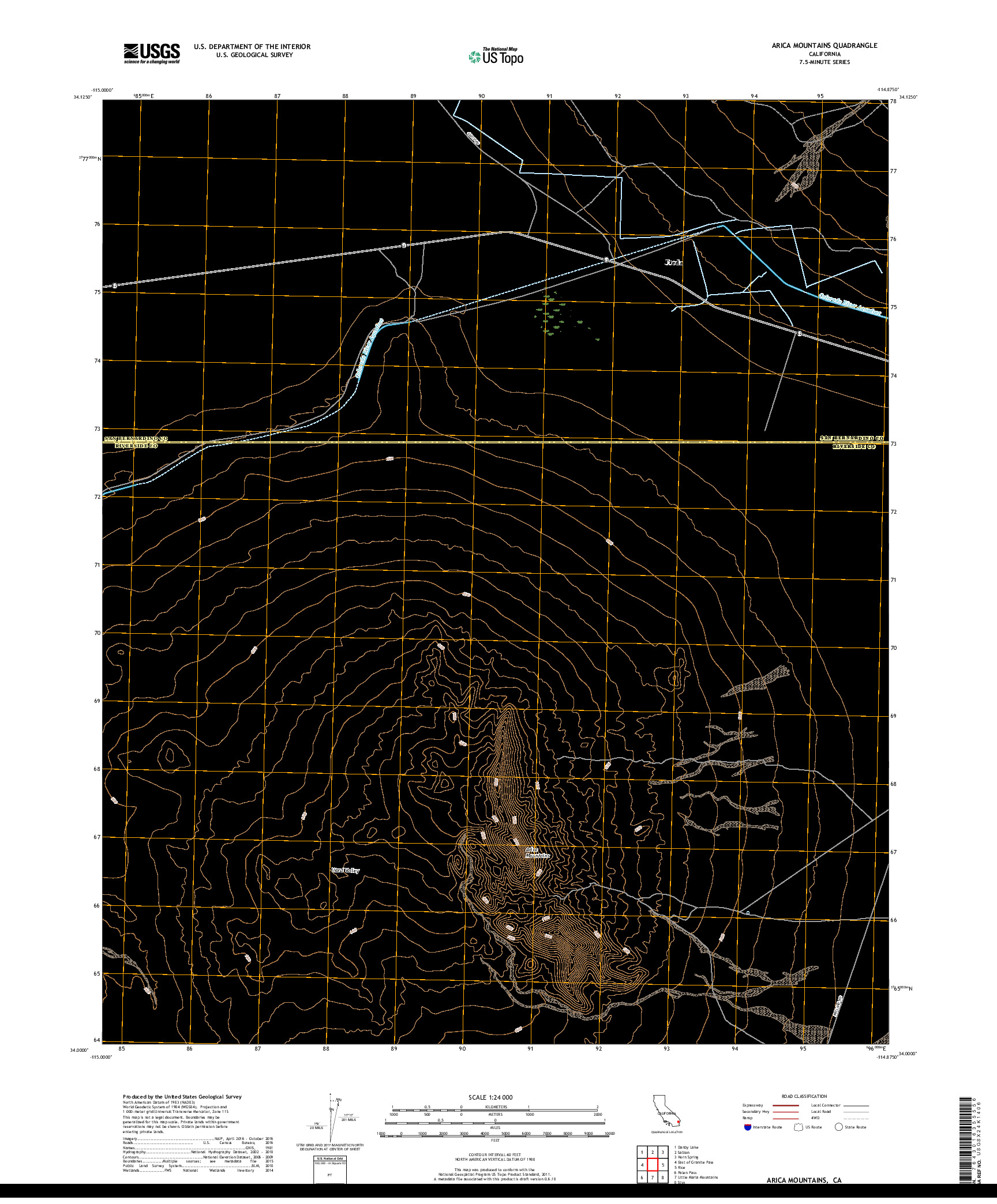 USGS US TOPO 7.5-MINUTE MAP FOR ARICA MOUNTAINS, CA 2018