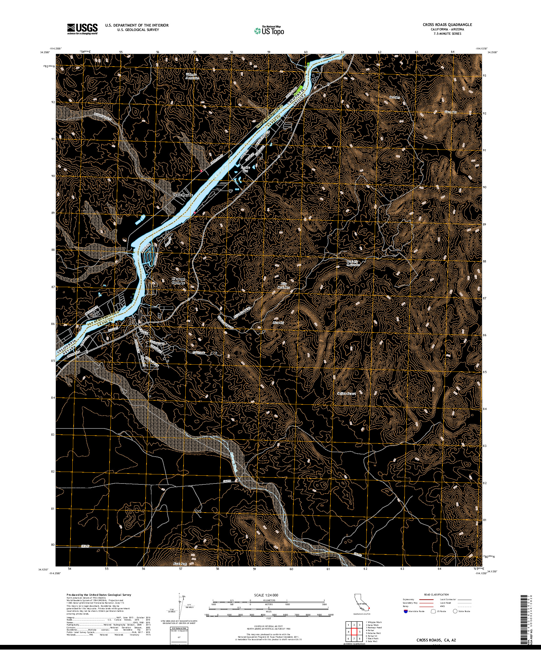 USGS US TOPO 7.5-MINUTE MAP FOR CROSS ROADS, CA,AZ 2018