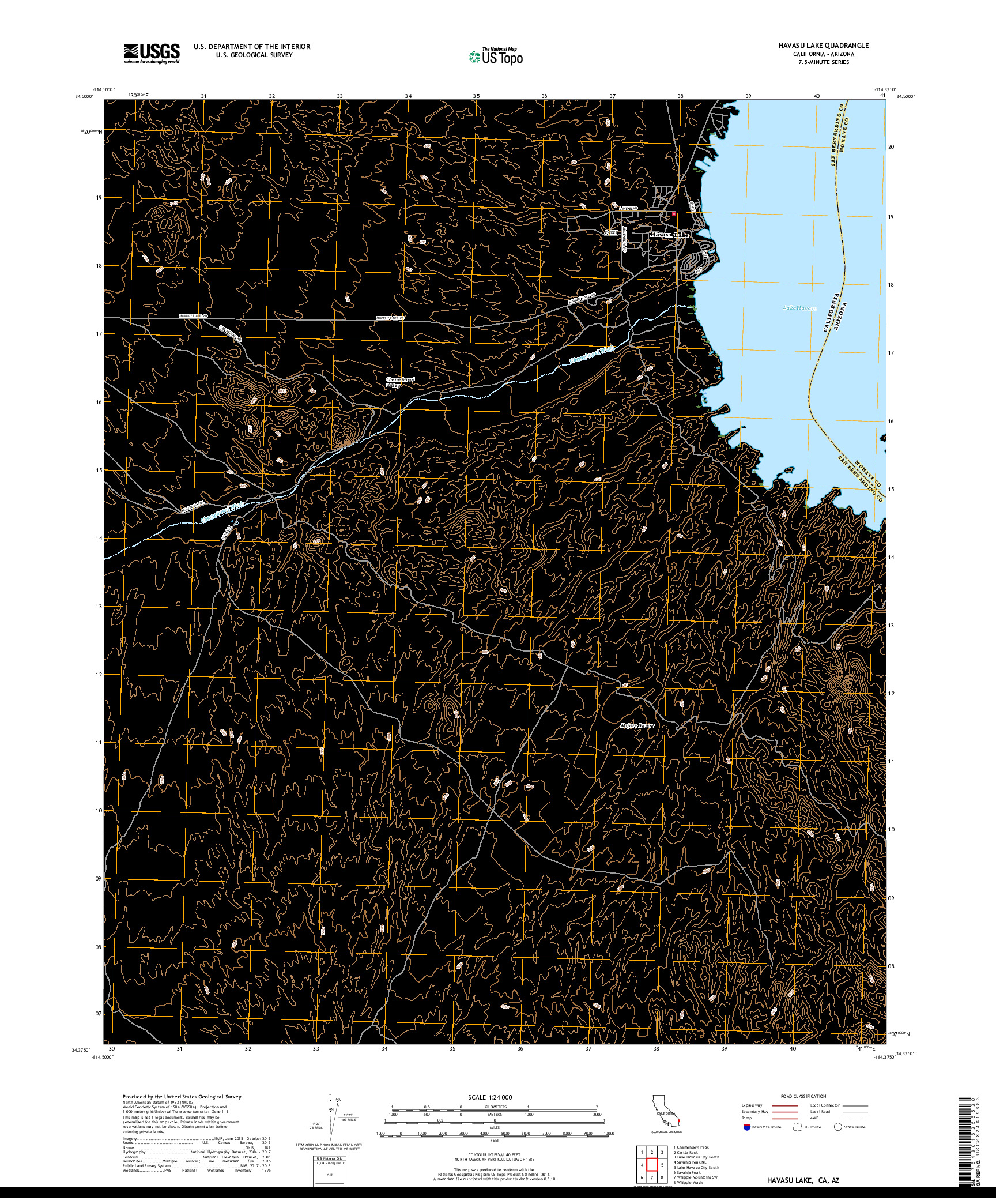 USGS US TOPO 7.5-MINUTE MAP FOR HAVASU LAKE, CA,AZ 2018