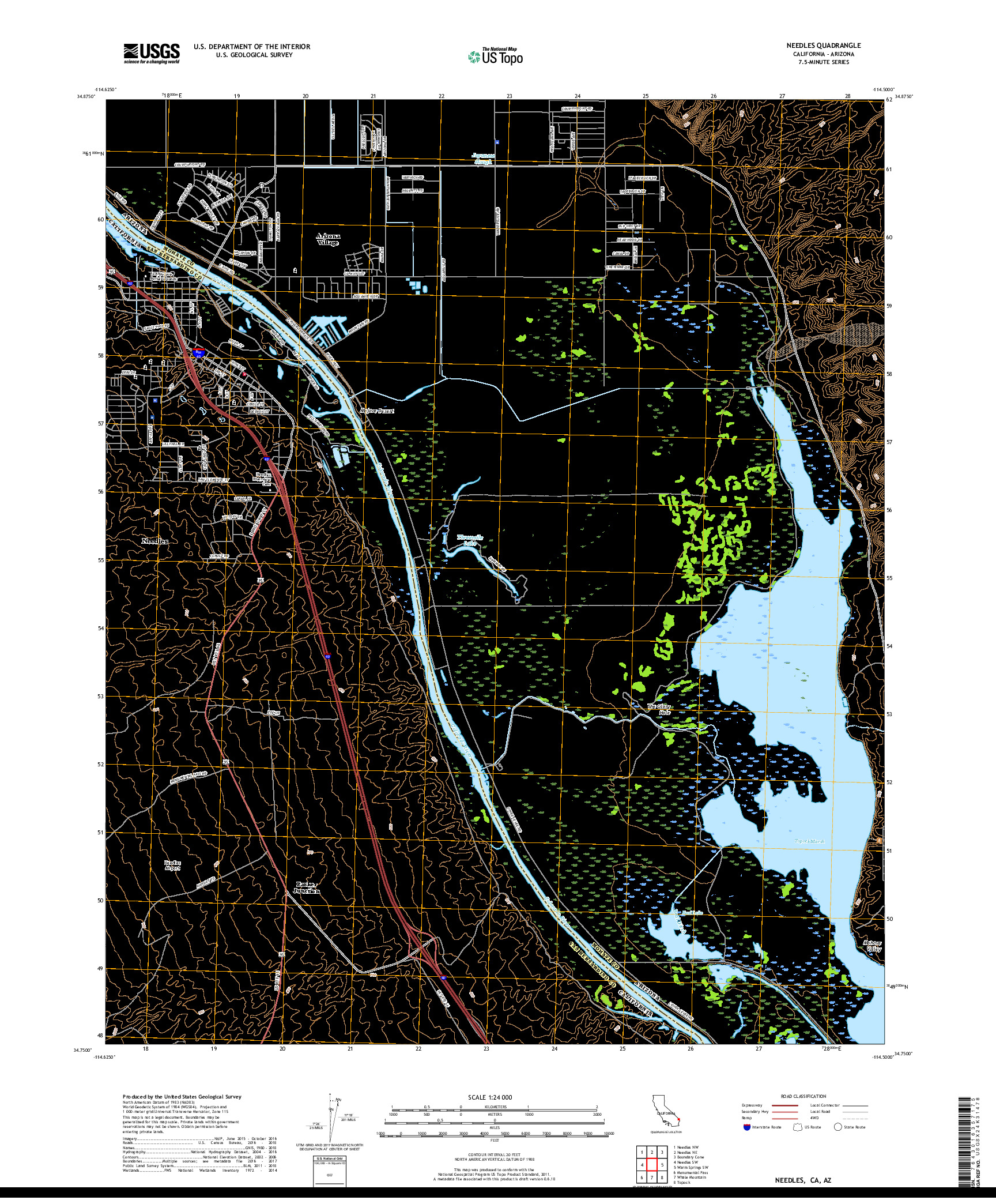 USGS US TOPO 7.5-MINUTE MAP FOR NEEDLES, CA,AZ 2018