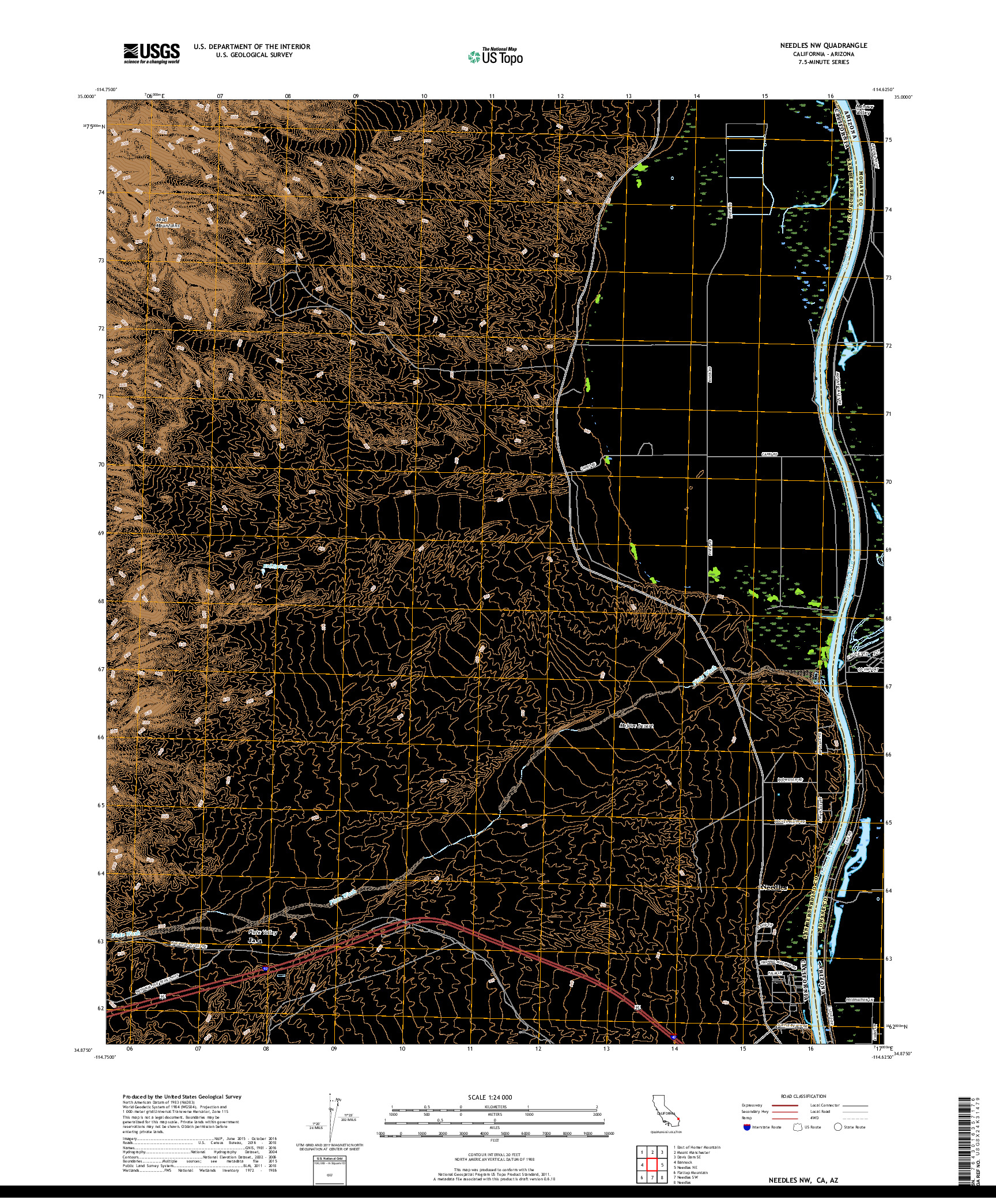 USGS US TOPO 7.5-MINUTE MAP FOR NEEDLES NW, CA,AZ 2018