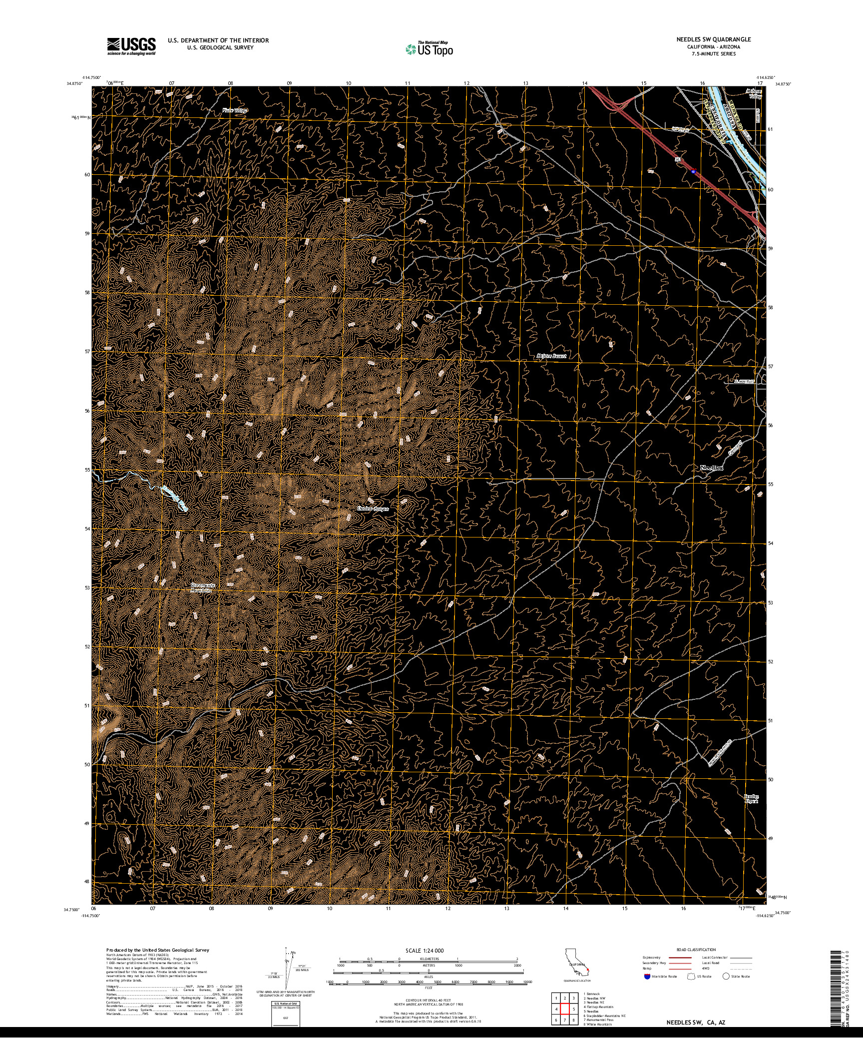 USGS US TOPO 7.5-MINUTE MAP FOR NEEDLES SW, CA,AZ 2018