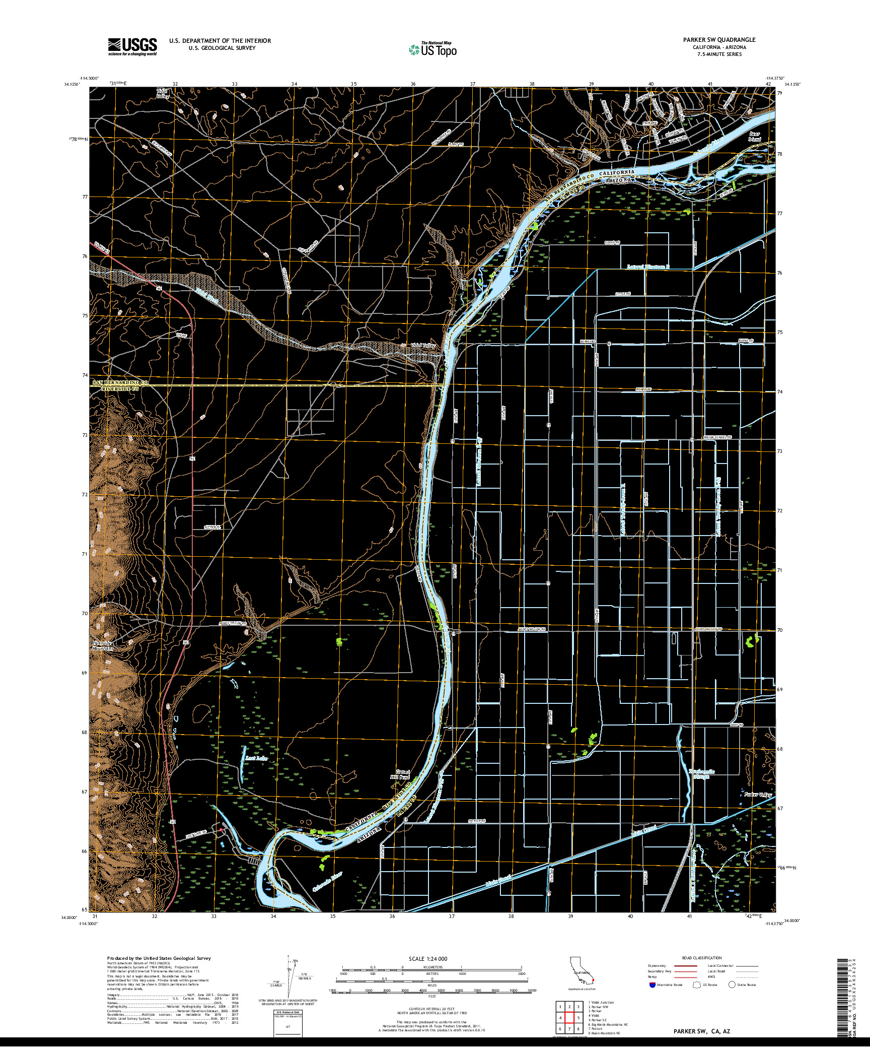 USGS US TOPO 7.5-MINUTE MAP FOR PARKER SW, CA,AZ 2018