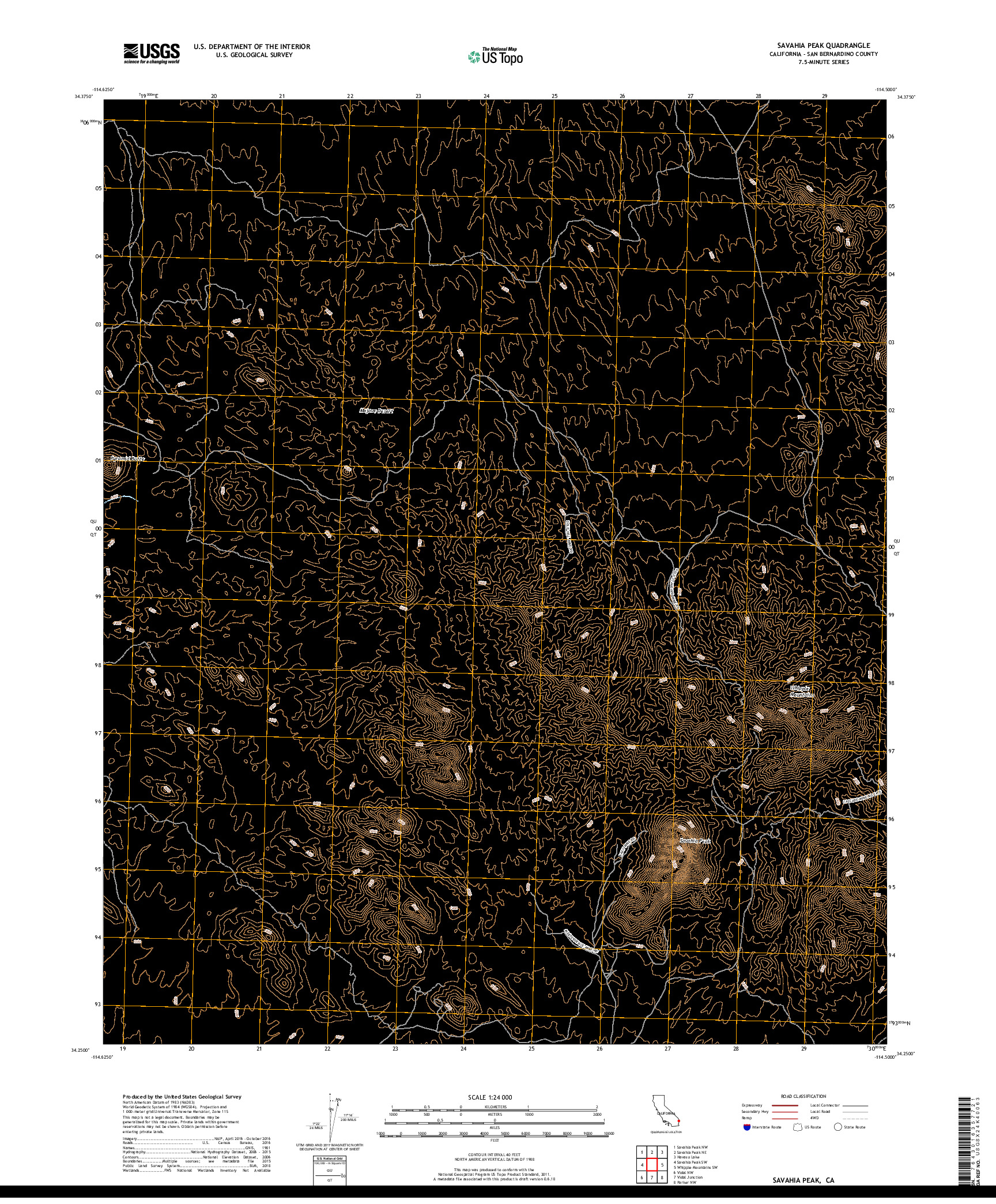 USGS US TOPO 7.5-MINUTE MAP FOR SAVAHIA PEAK, CA 2018