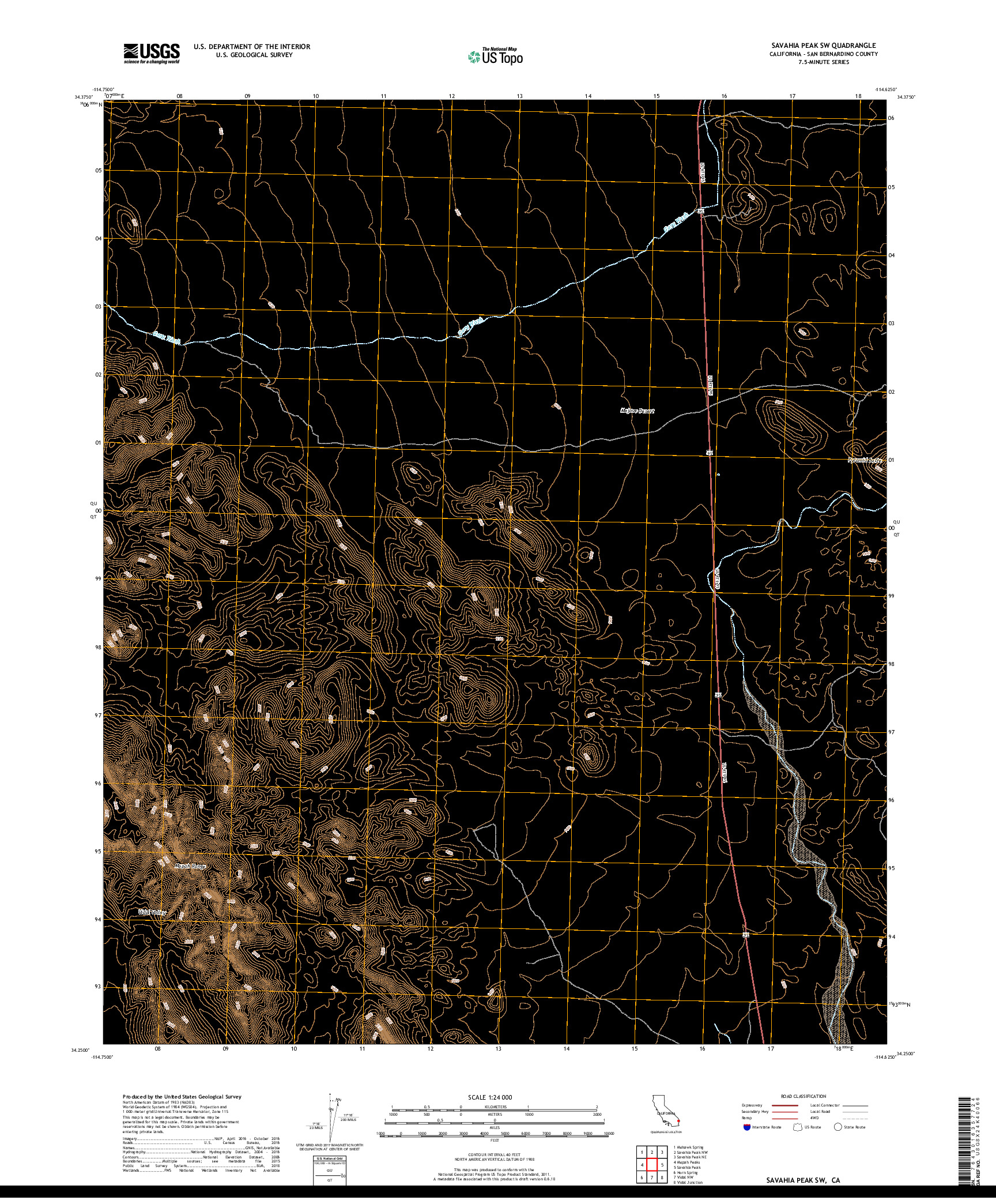 USGS US TOPO 7.5-MINUTE MAP FOR SAVAHIA PEAK SW, CA 2018