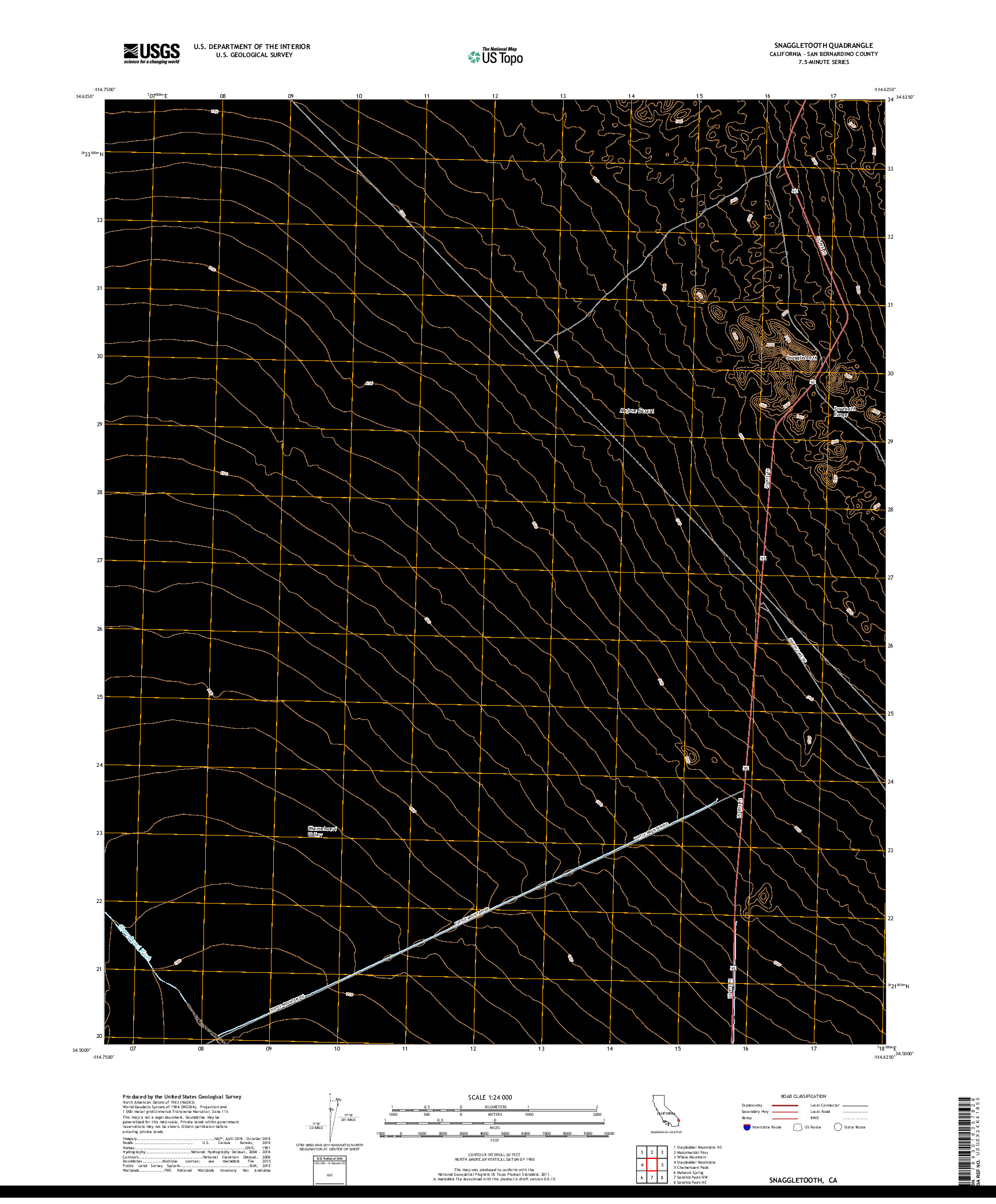 USGS US TOPO 7.5-MINUTE MAP FOR SNAGGLETOOTH, CA 2018