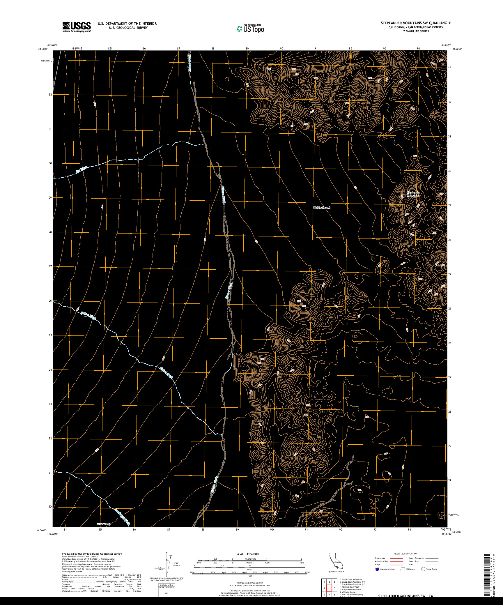 USGS US TOPO 7.5-MINUTE MAP FOR STEPLADDER MOUNTAINS SW, CA 2018