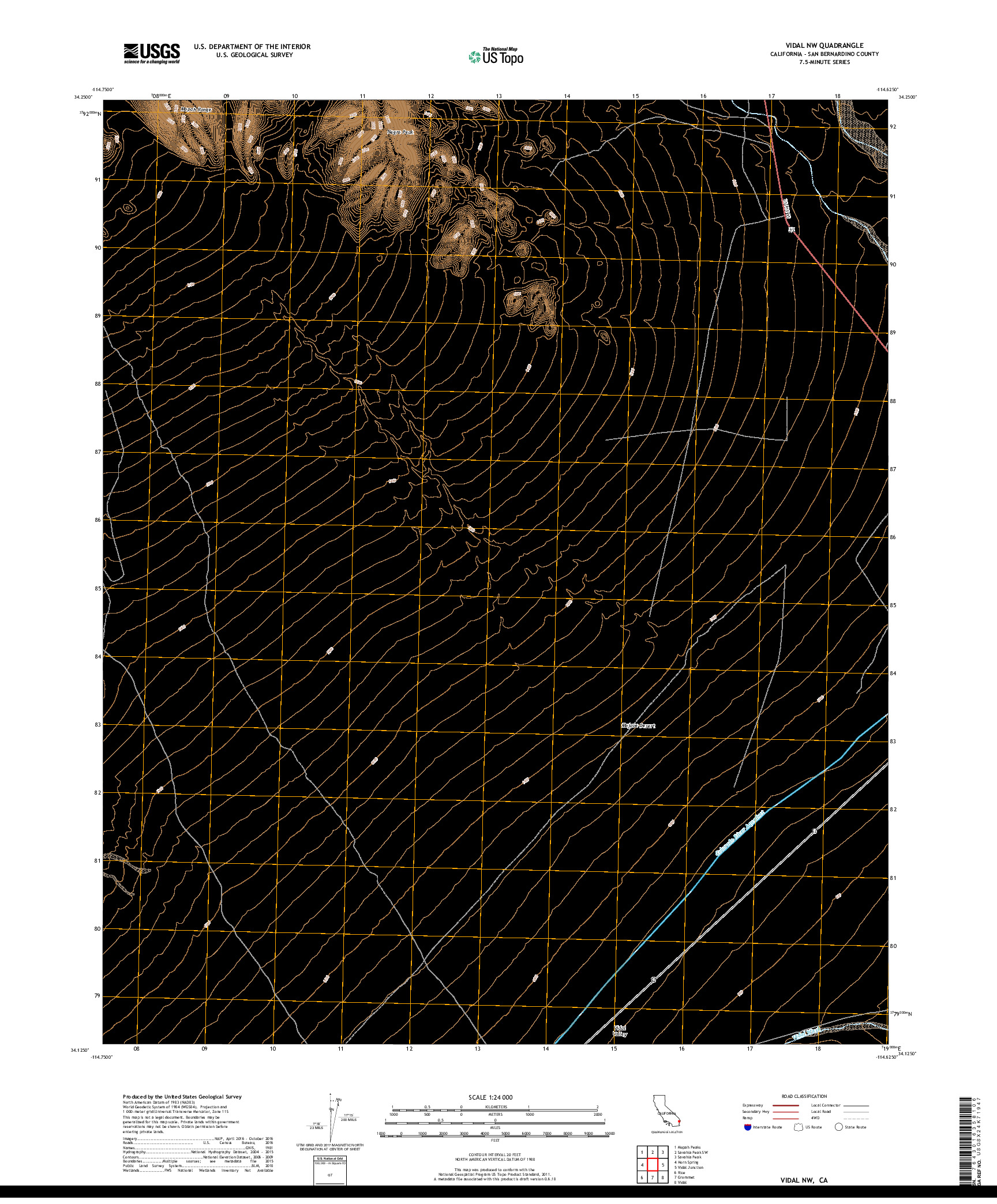 USGS US TOPO 7.5-MINUTE MAP FOR VIDAL NW, CA 2018