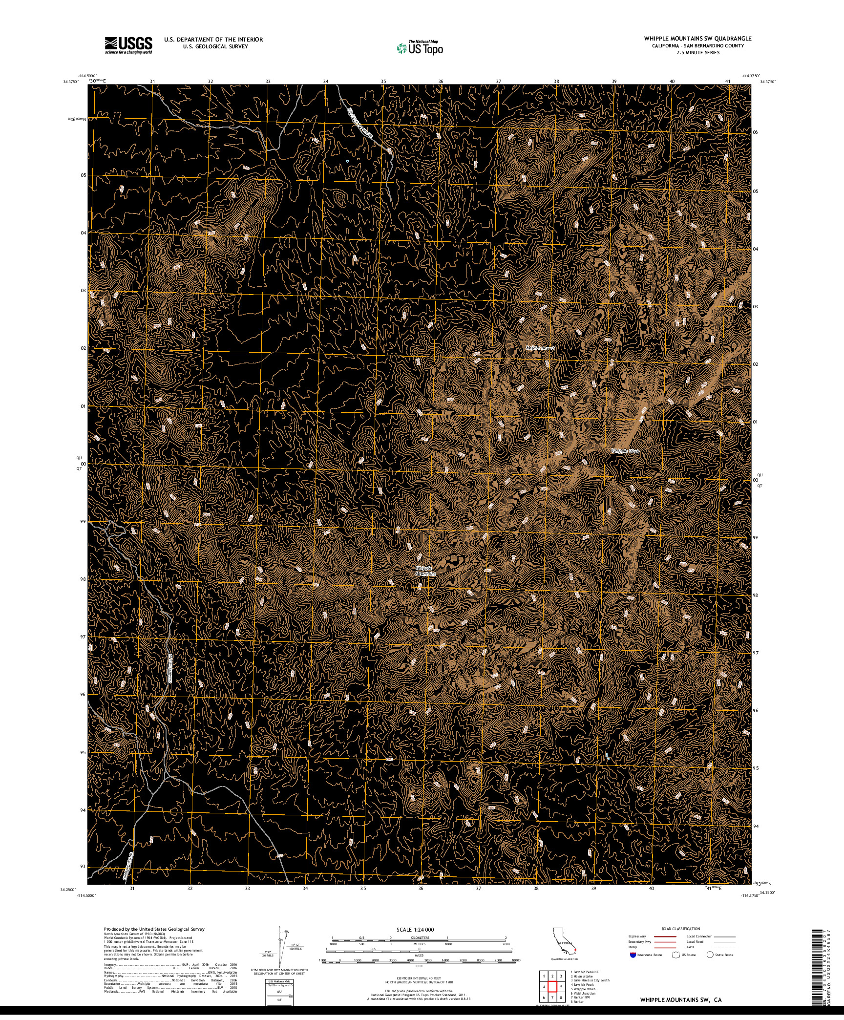 USGS US TOPO 7.5-MINUTE MAP FOR WHIPPLE MOUNTAINS SW, CA 2018