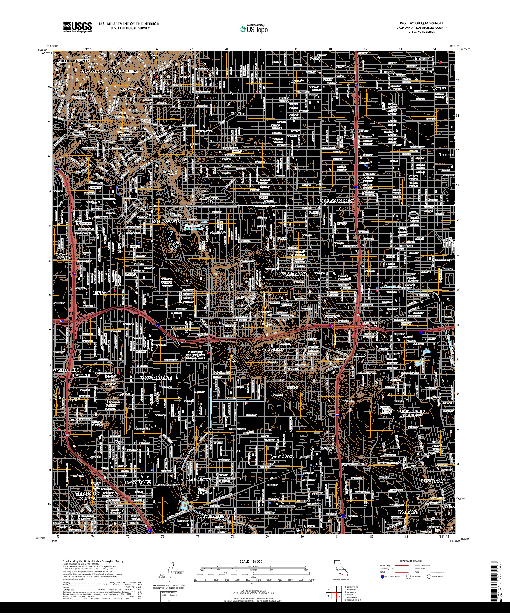 USGS US TOPO 7.5-MINUTE MAP FOR INGLEWOOD, CA 2018