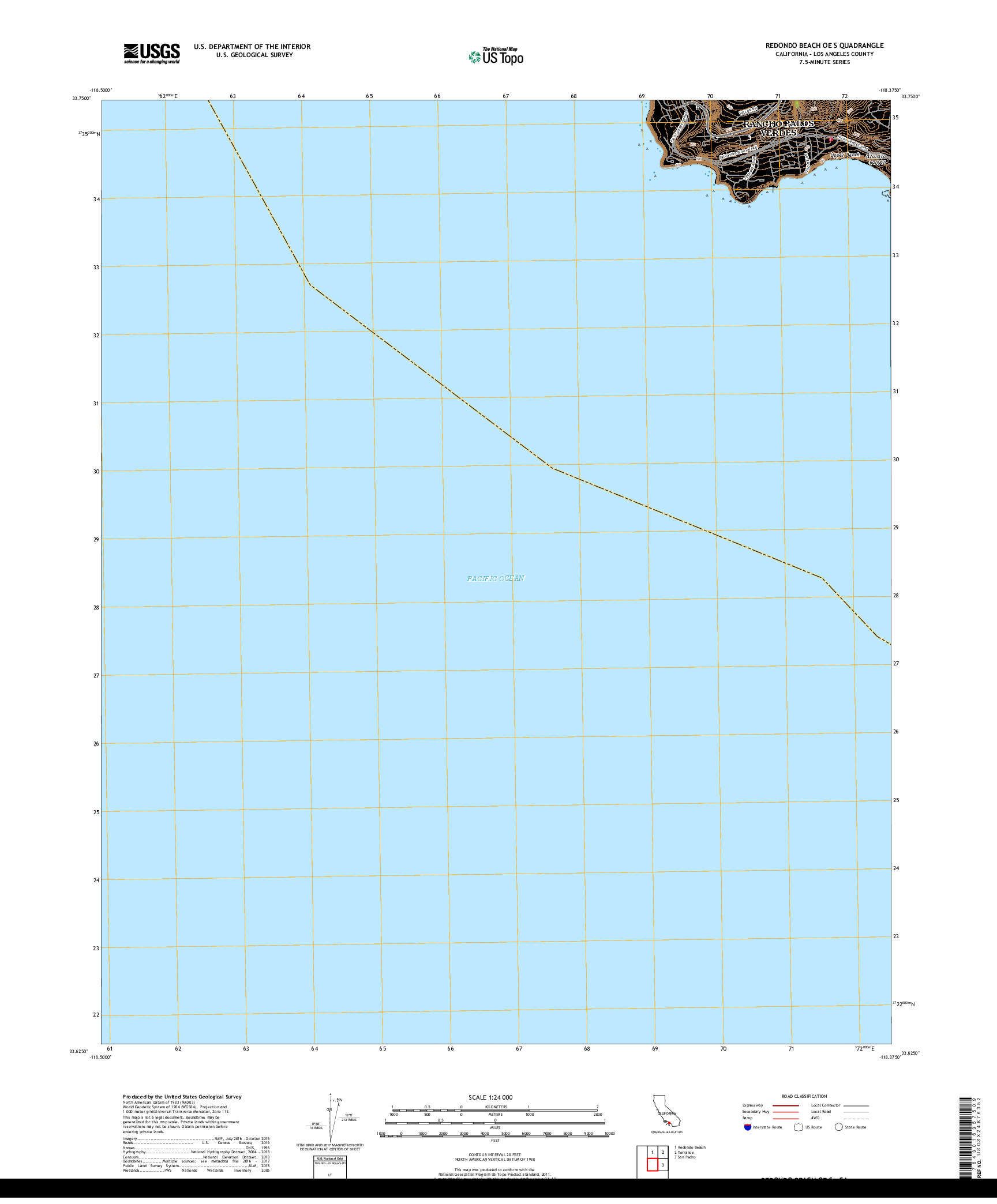 USGS US TOPO 7.5-MINUTE MAP FOR REDONDO BEACH OE S, CA 2018