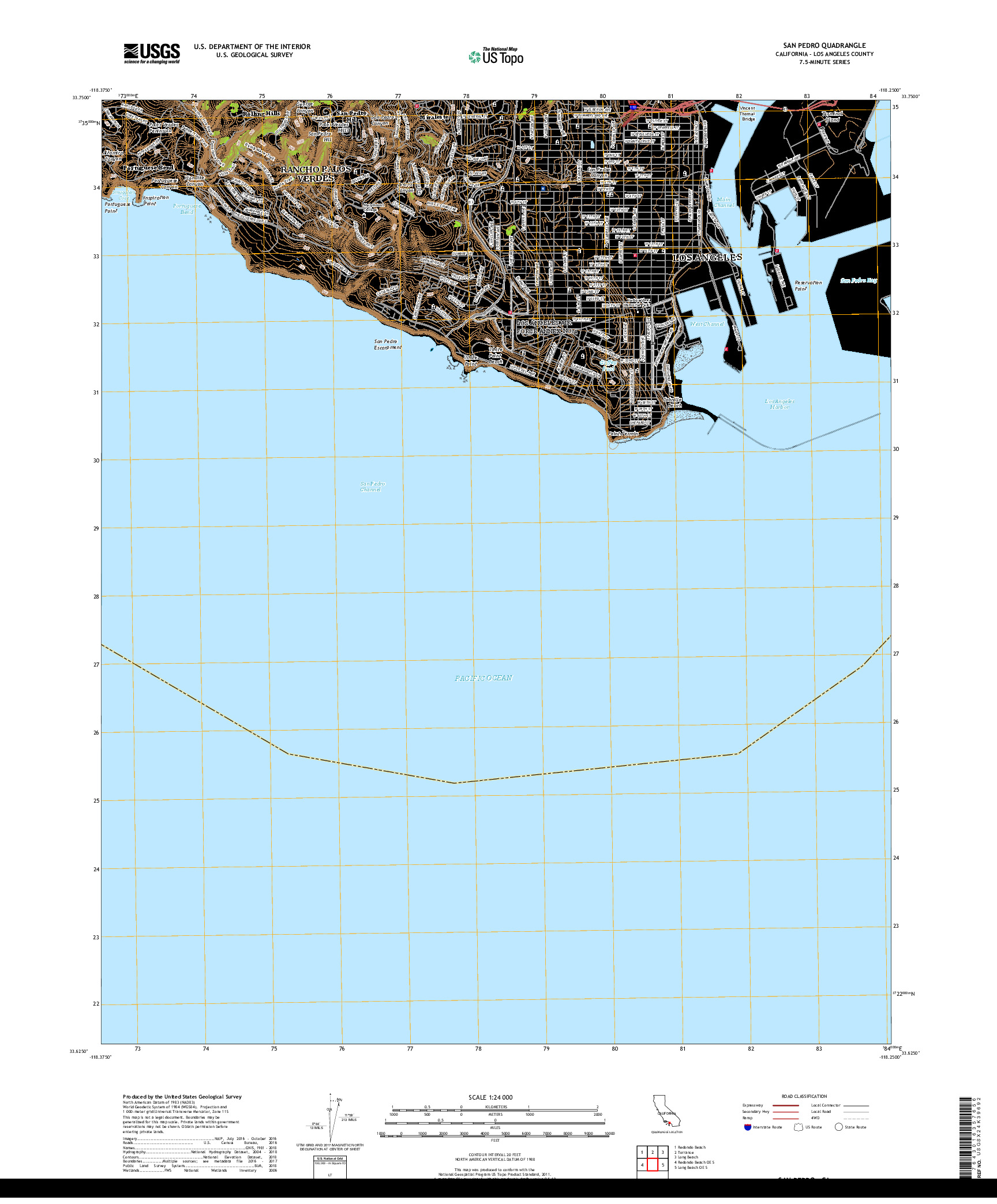 USGS US TOPO 7.5-MINUTE MAP FOR SAN PEDRO, CA 2018