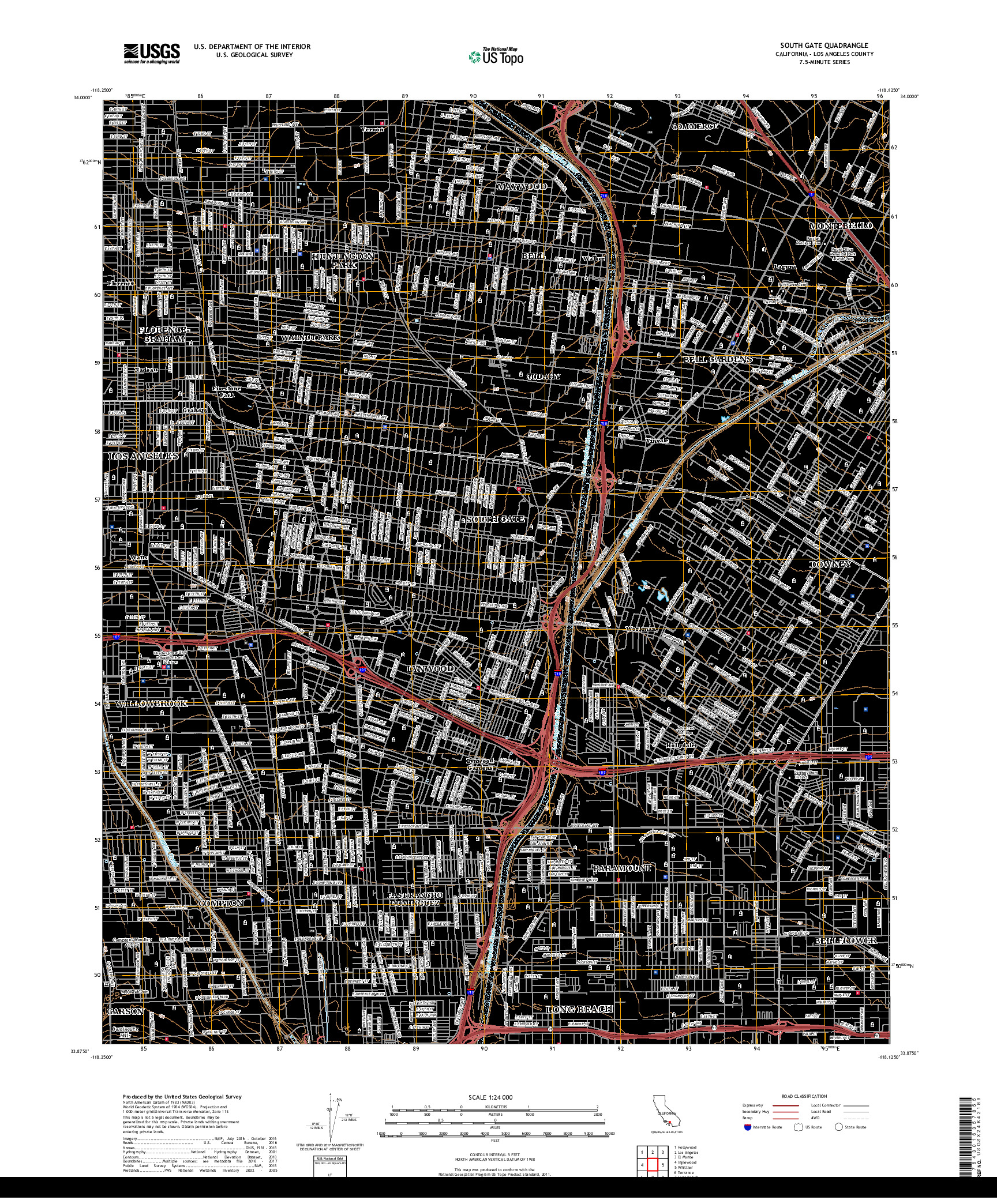 USGS US TOPO 7.5-MINUTE MAP FOR SOUTH GATE, CA 2018