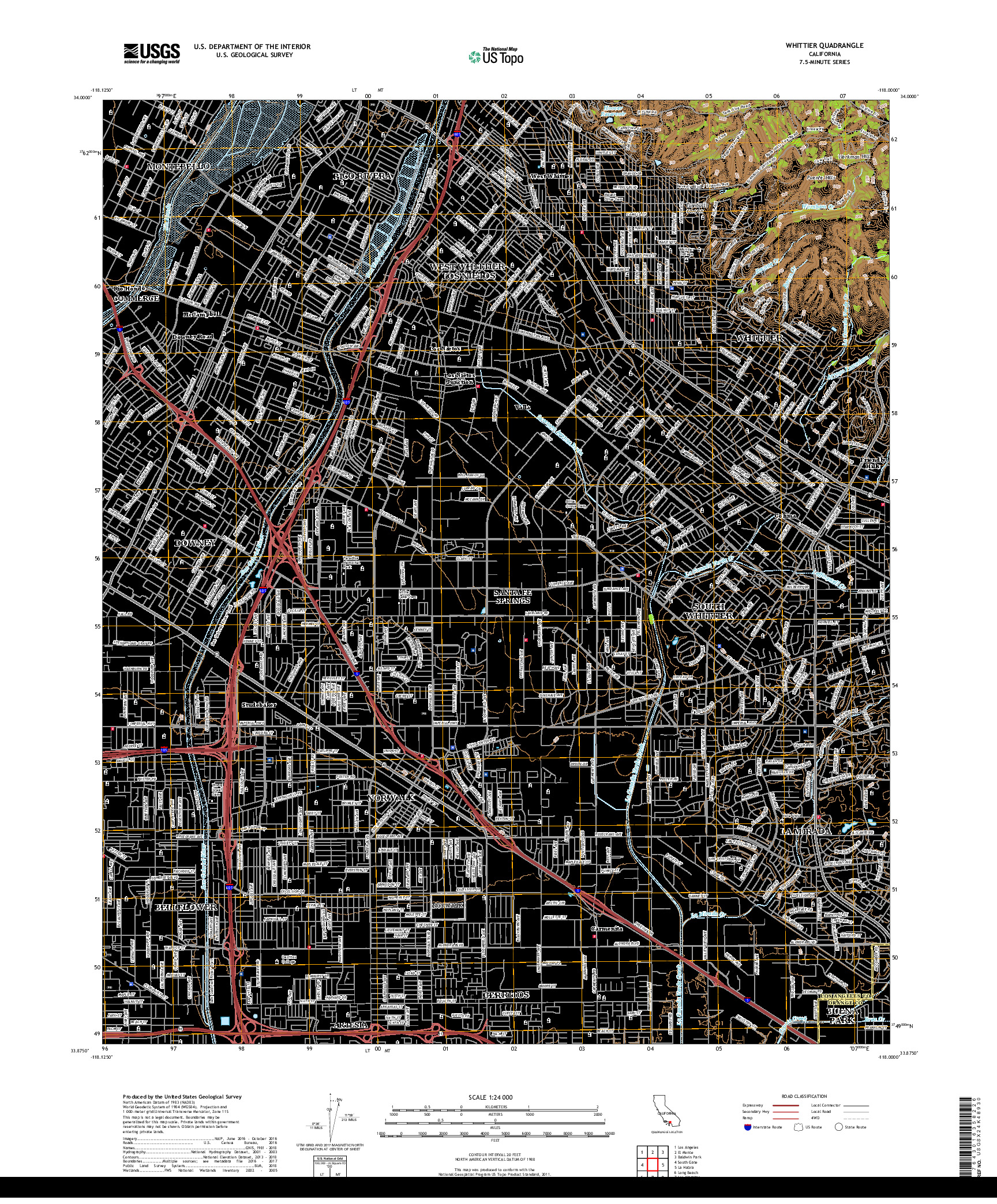 USGS US TOPO 7.5-MINUTE MAP FOR WHITTIER, CA 2018