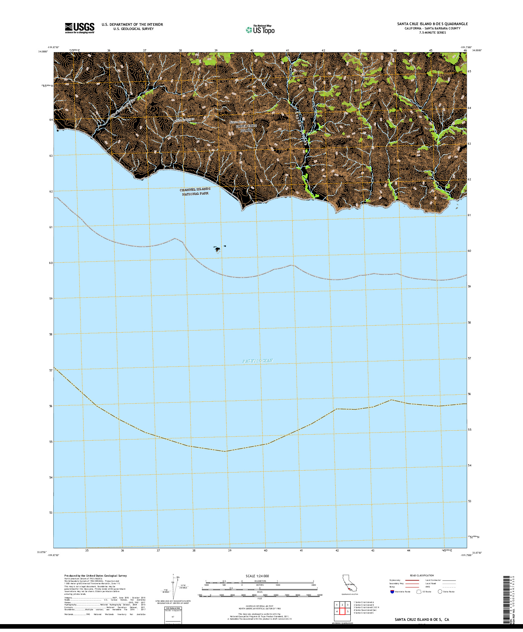 USGS US TOPO 7.5-MINUTE MAP FOR SANTA CRUZ ISLAND B OE S, CA 2018