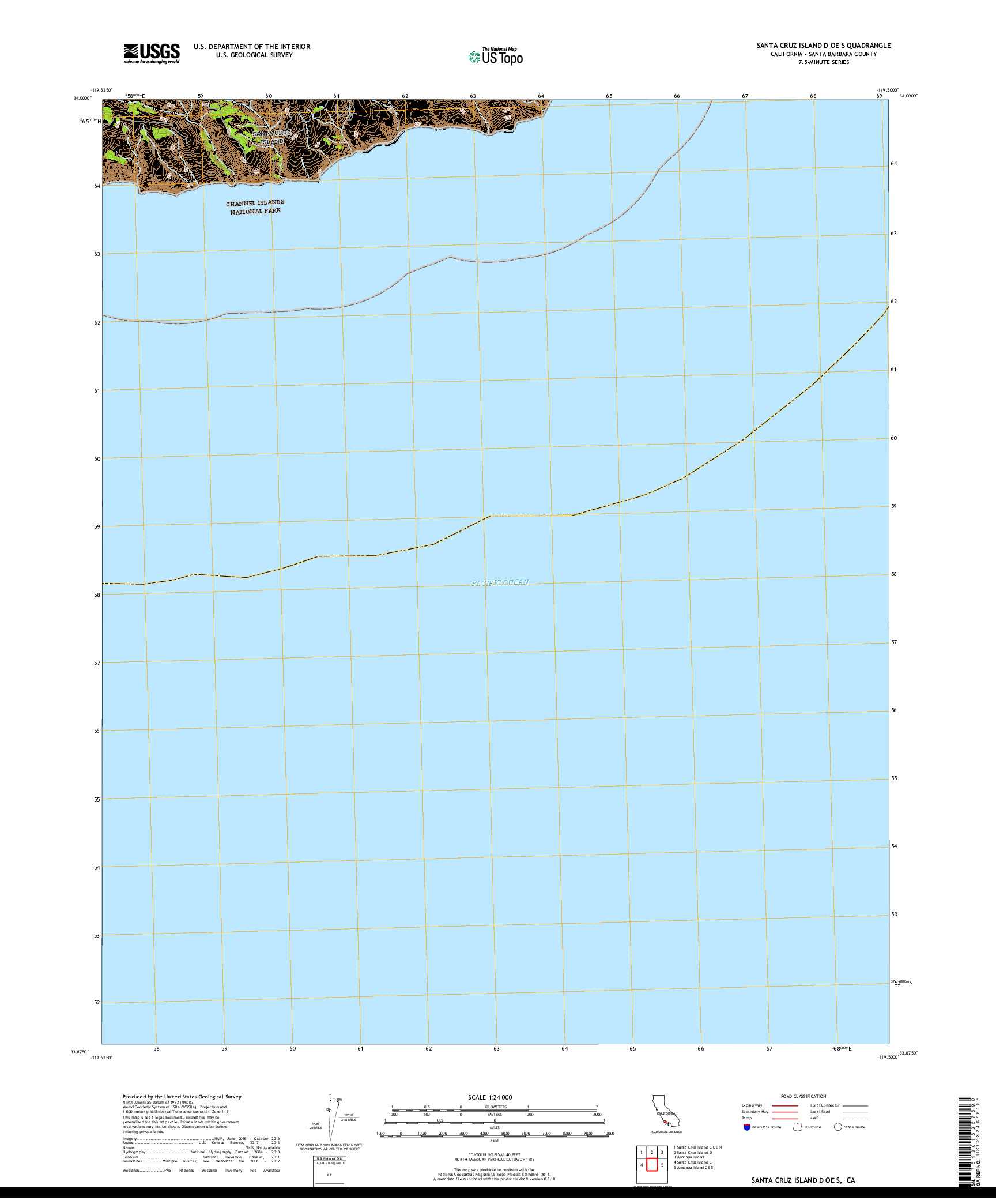 USGS US TOPO 7.5-MINUTE MAP FOR SANTA CRUZ ISLAND D OE S, CA 2018