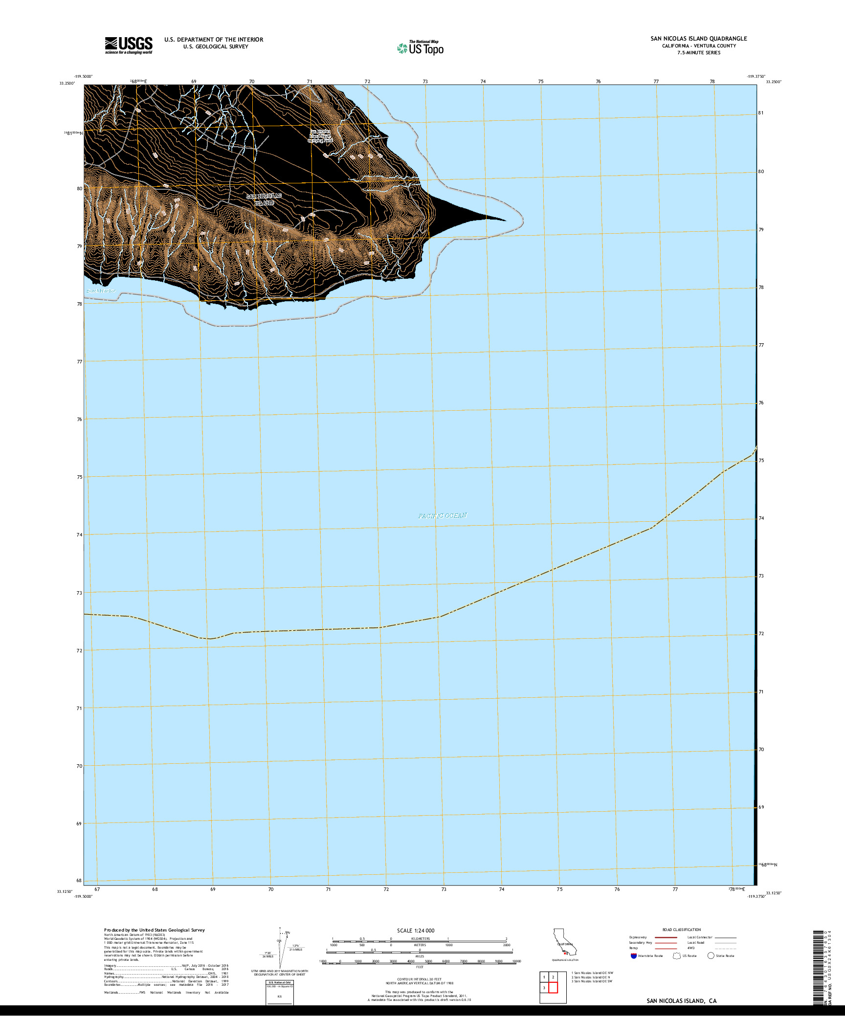 USGS US TOPO 7.5-MINUTE MAP FOR SAN NICOLAS ISLAND, CA 2018