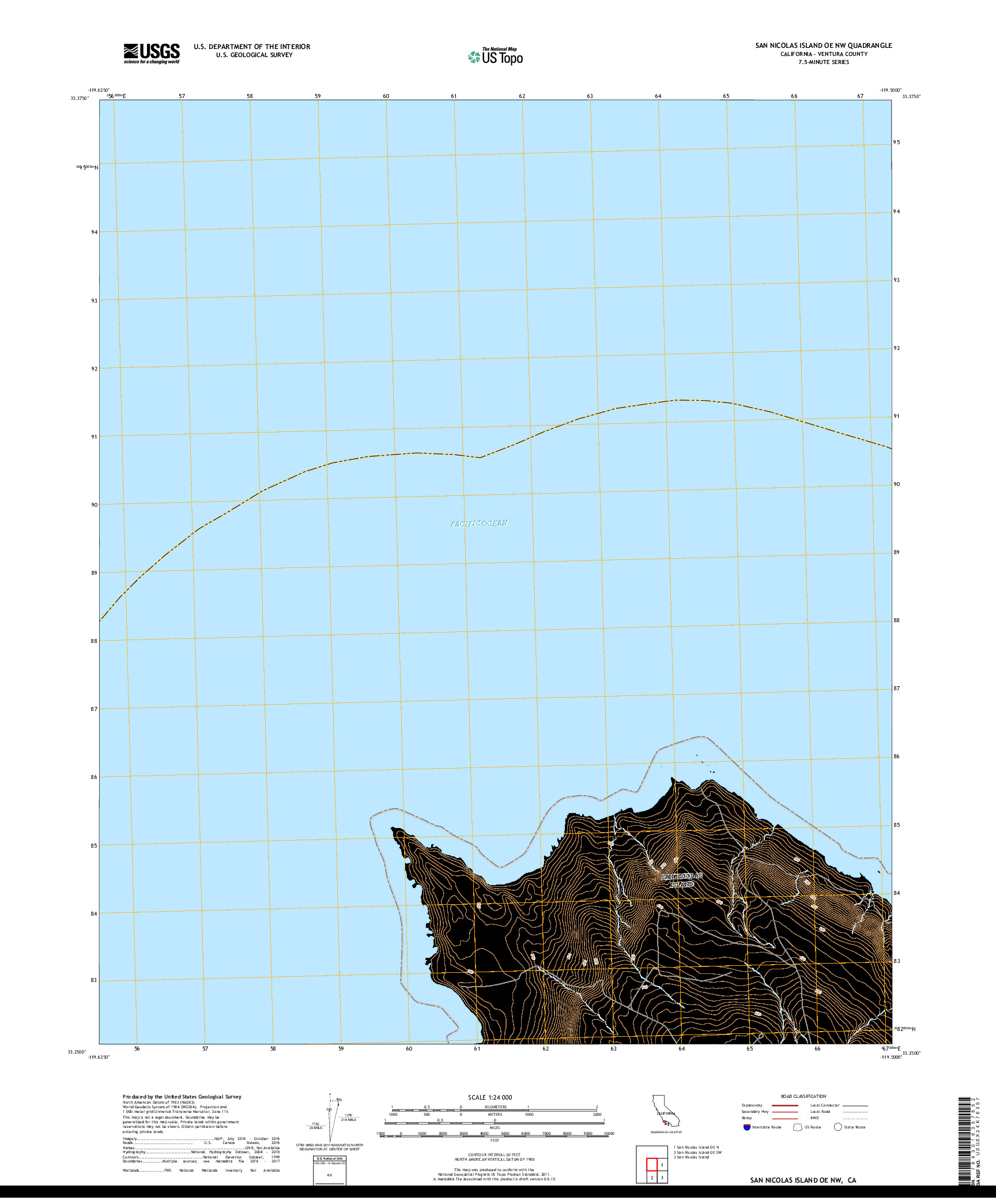 USGS US TOPO 7.5-MINUTE MAP FOR SAN NICOLAS ISLAND OE NW, CA 2018