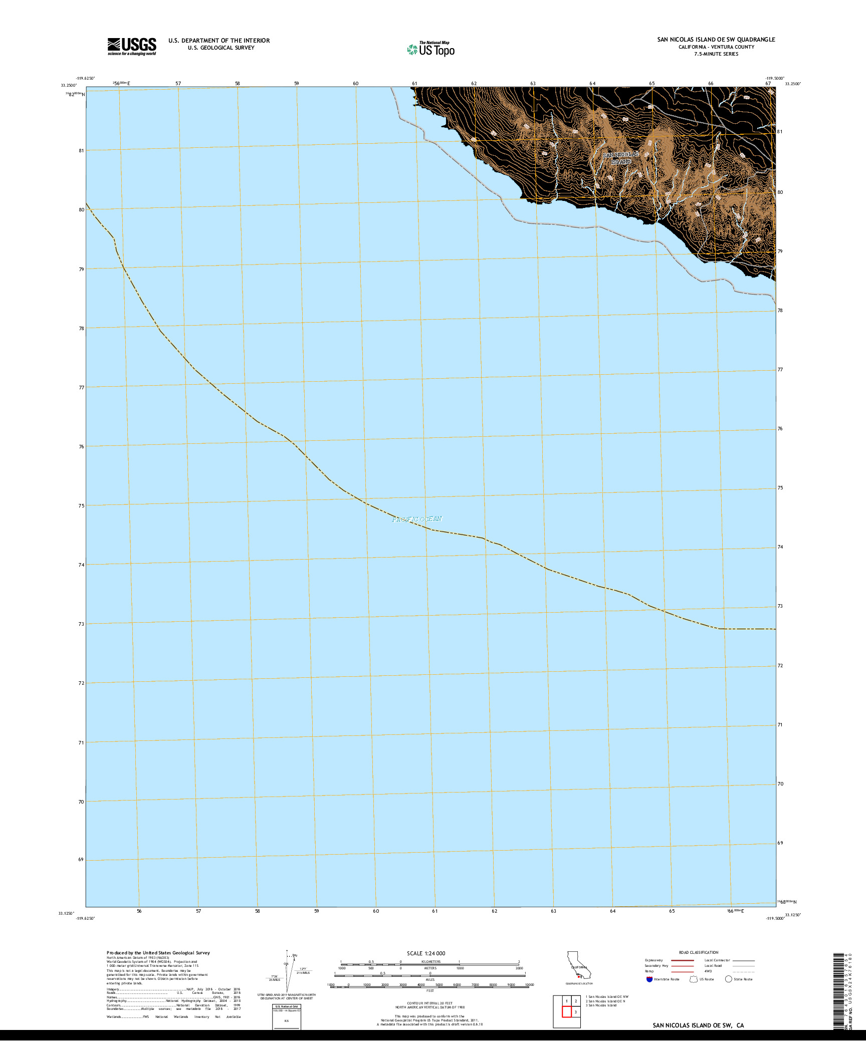 USGS US TOPO 7.5-MINUTE MAP FOR SAN NICOLAS ISLAND OE SW, CA 2018