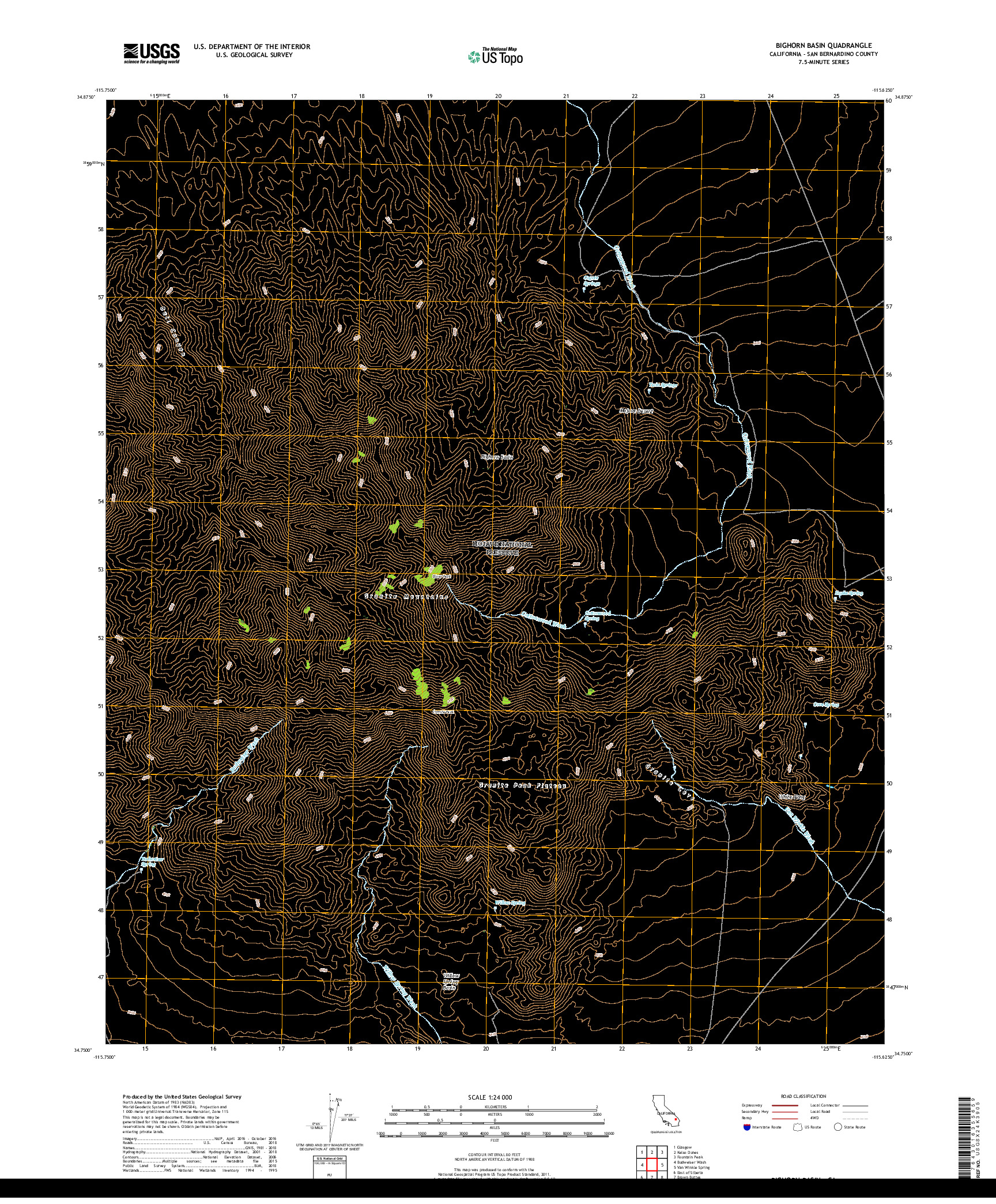 USGS US TOPO 7.5-MINUTE MAP FOR BIGHORN BASIN, CA 2018