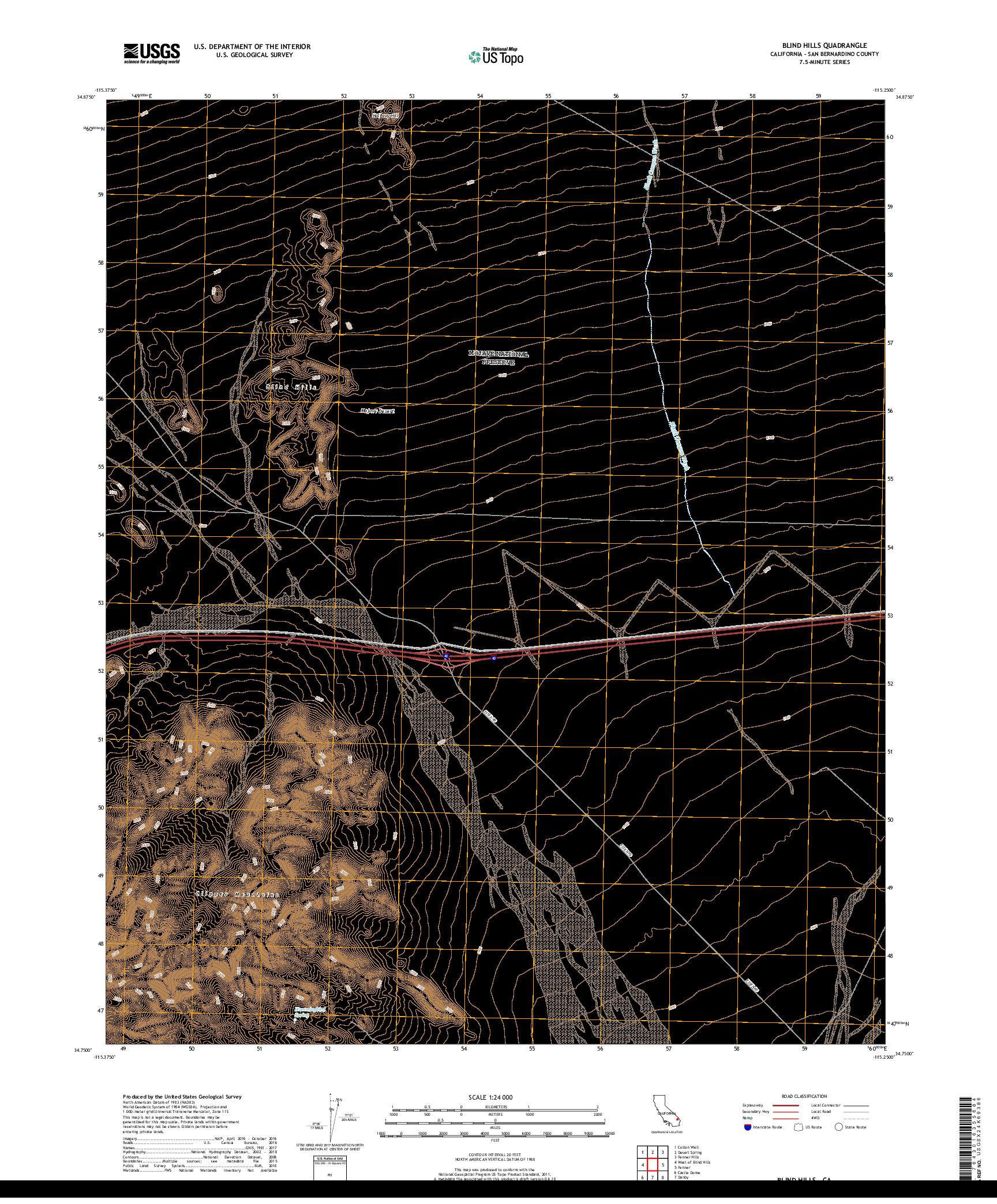 USGS US TOPO 7.5-MINUTE MAP FOR BLIND HILLS, CA 2018