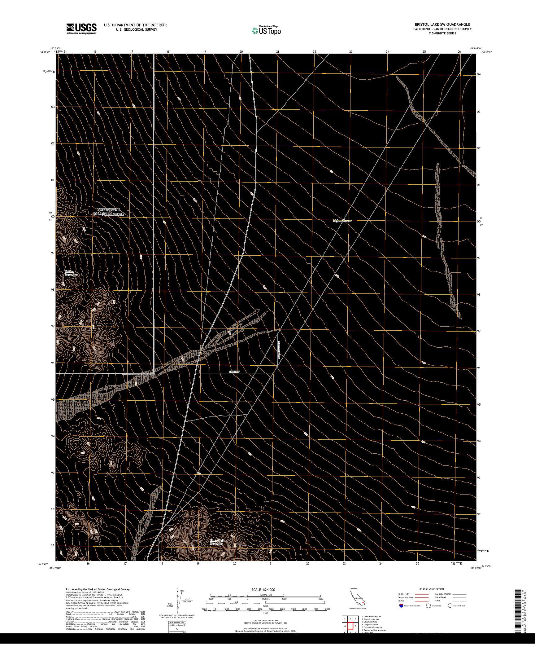 USGS US TOPO 7.5-MINUTE MAP FOR BRISTOL LAKE SW, CA 2018