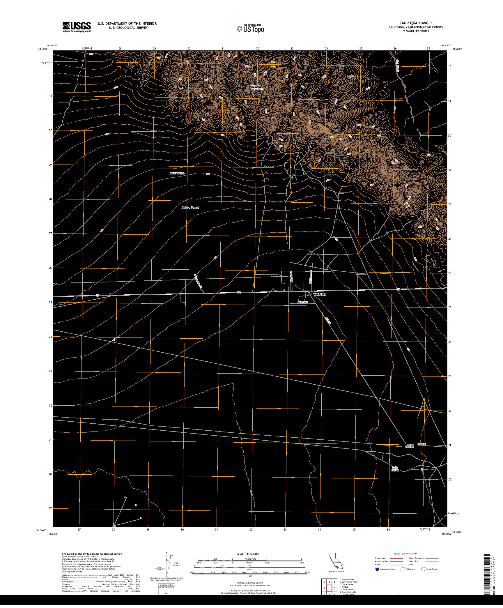 USGS US TOPO 7.5-MINUTE MAP FOR CADIZ, CA 2018
