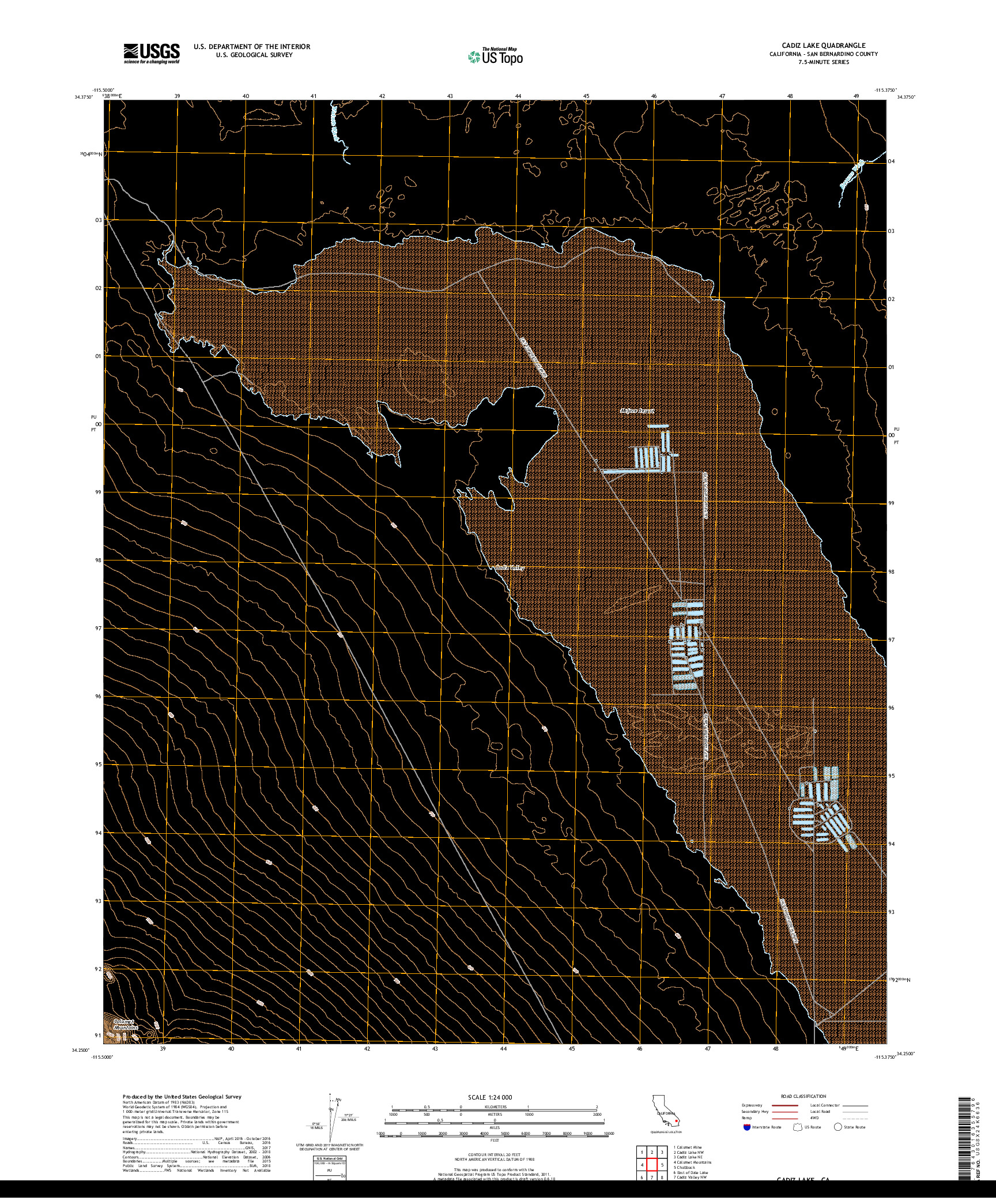 USGS US TOPO 7.5-MINUTE MAP FOR CADIZ LAKE, CA 2018
