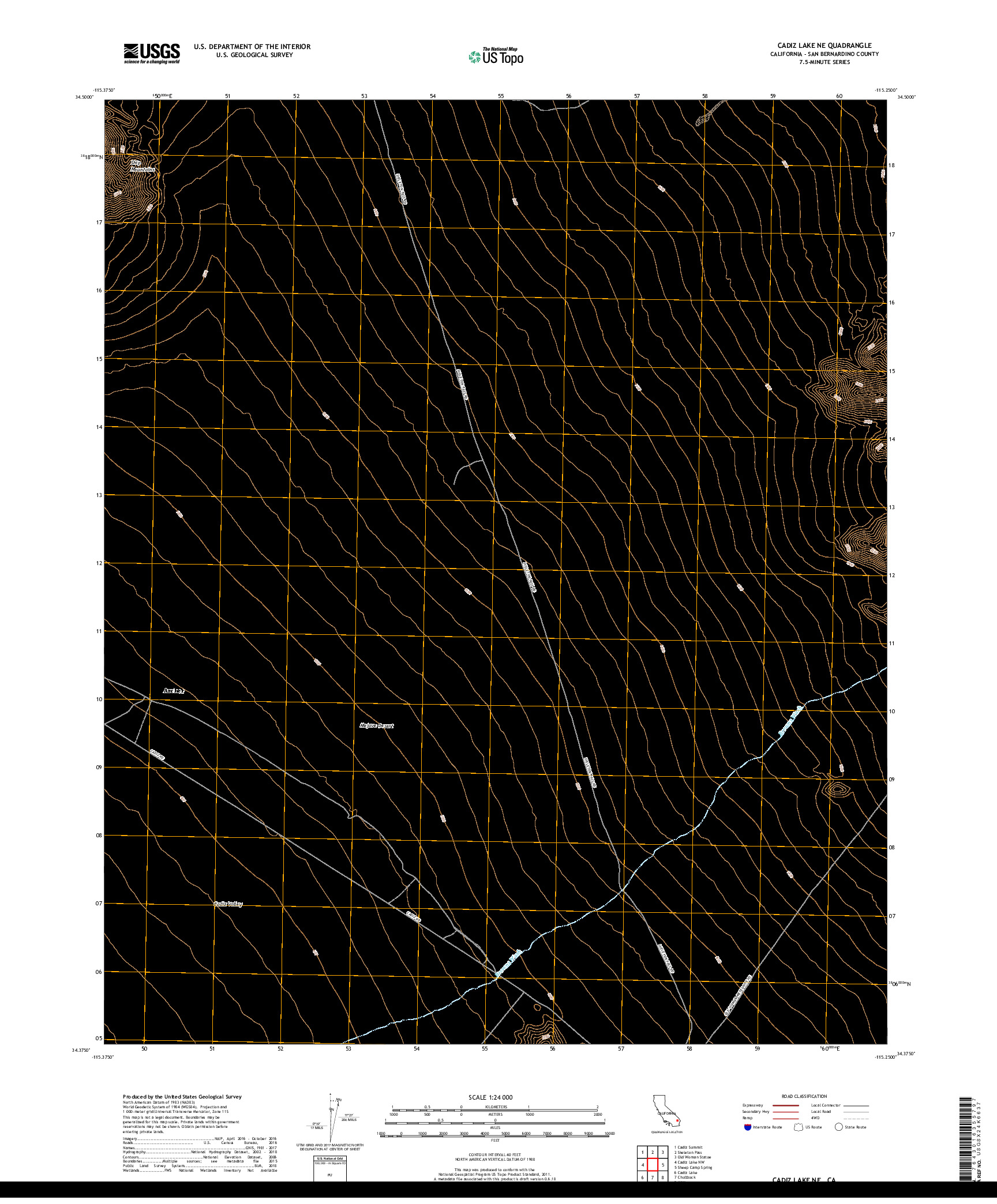 USGS US TOPO 7.5-MINUTE MAP FOR CADIZ LAKE NE, CA 2018