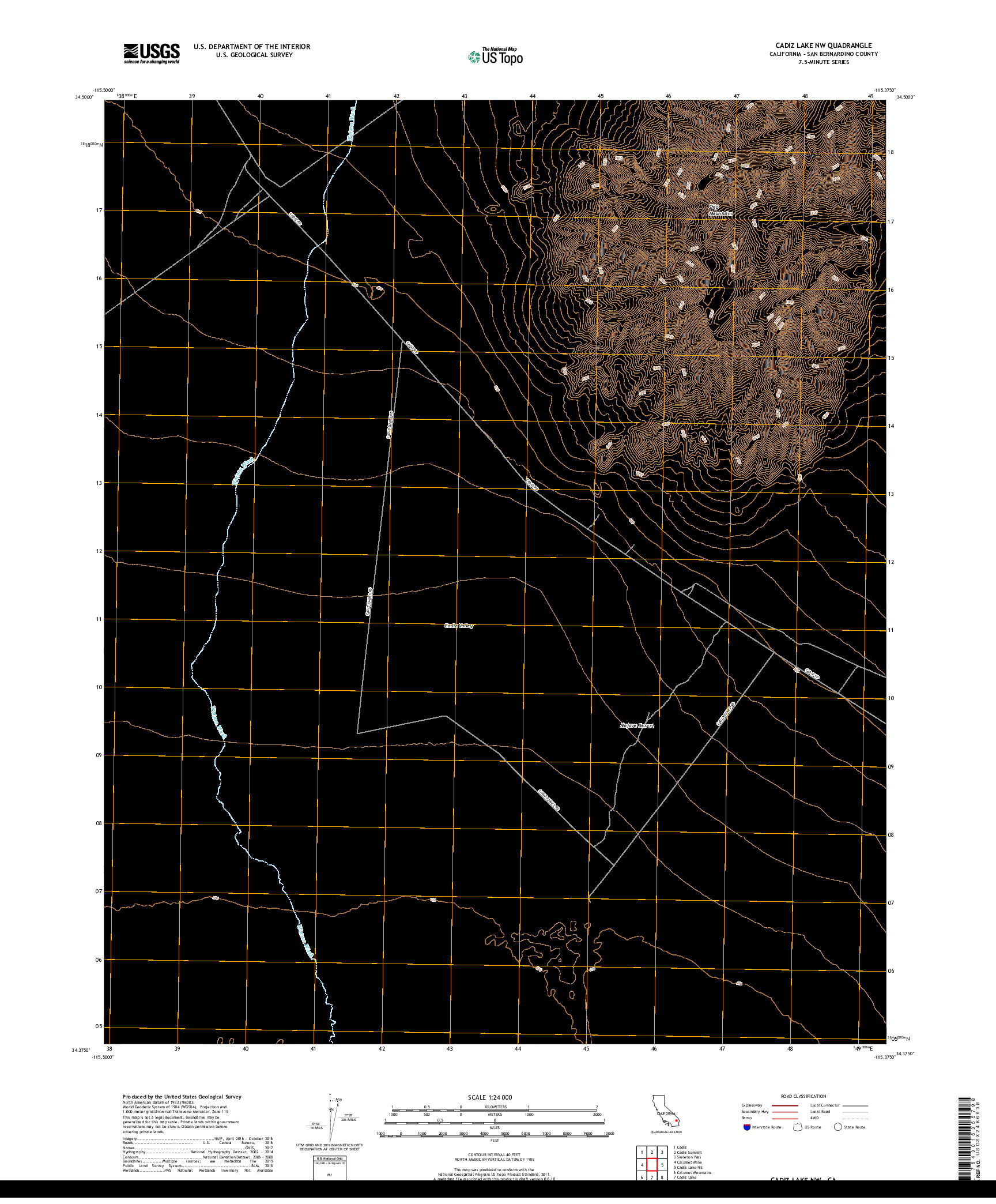 USGS US TOPO 7.5-MINUTE MAP FOR CADIZ LAKE NW, CA 2018