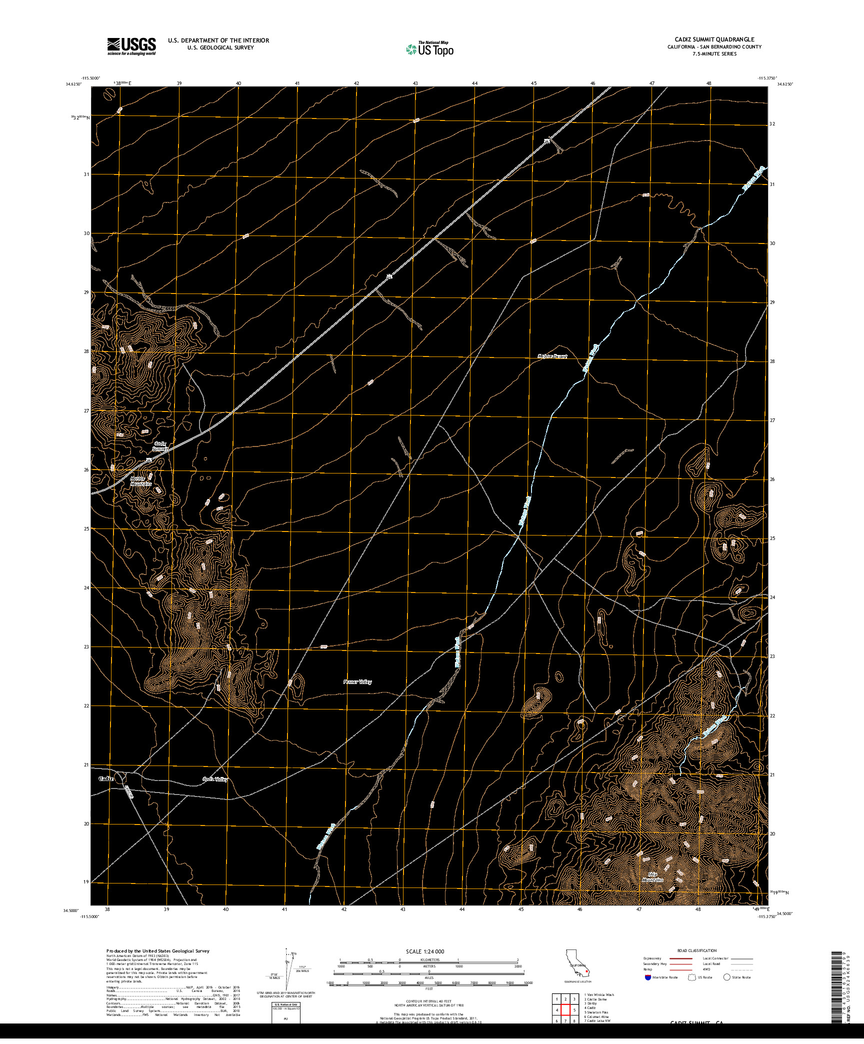 USGS US TOPO 7.5-MINUTE MAP FOR CADIZ SUMMIT, CA 2018