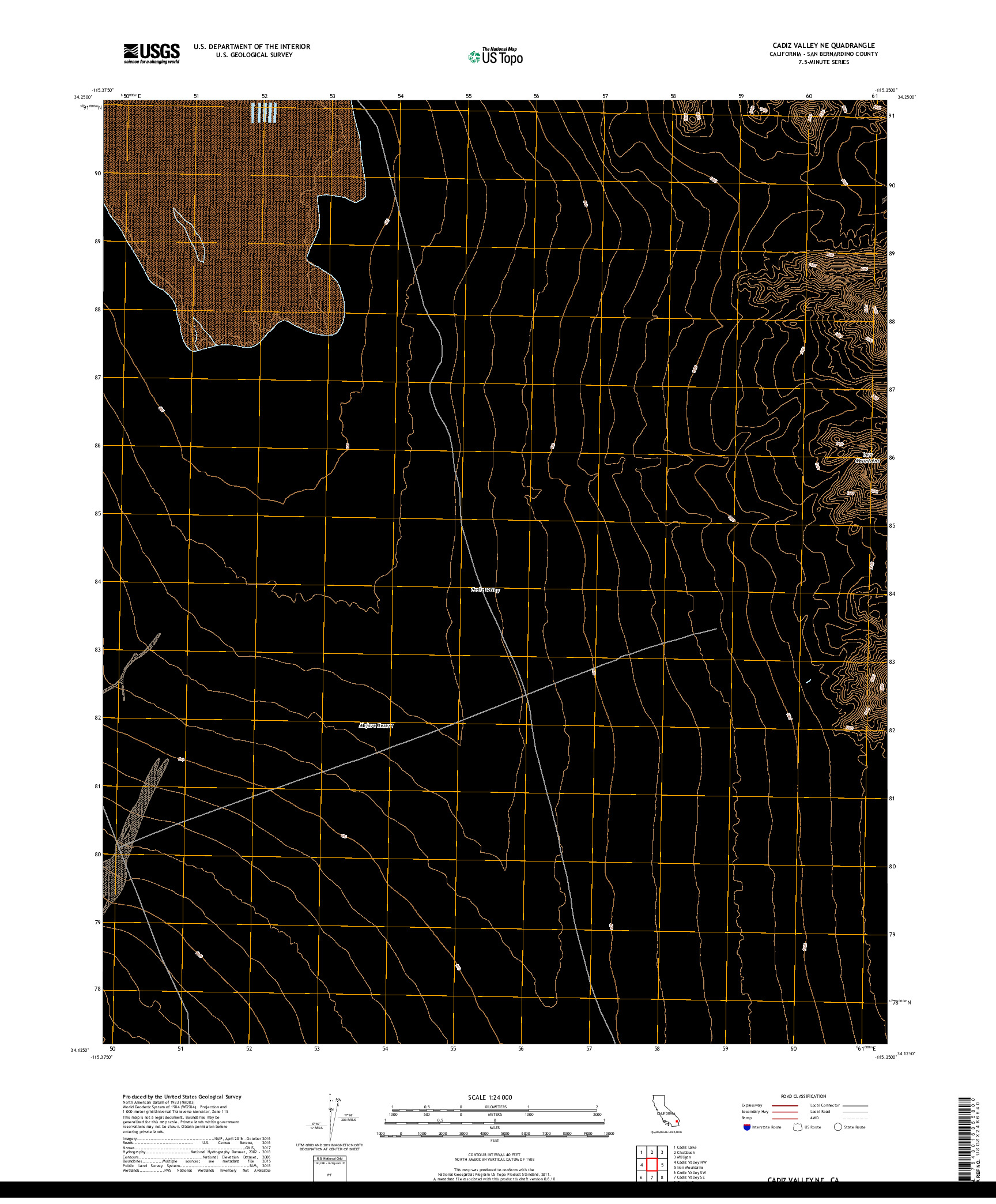 USGS US TOPO 7.5-MINUTE MAP FOR CADIZ VALLEY NE, CA 2018