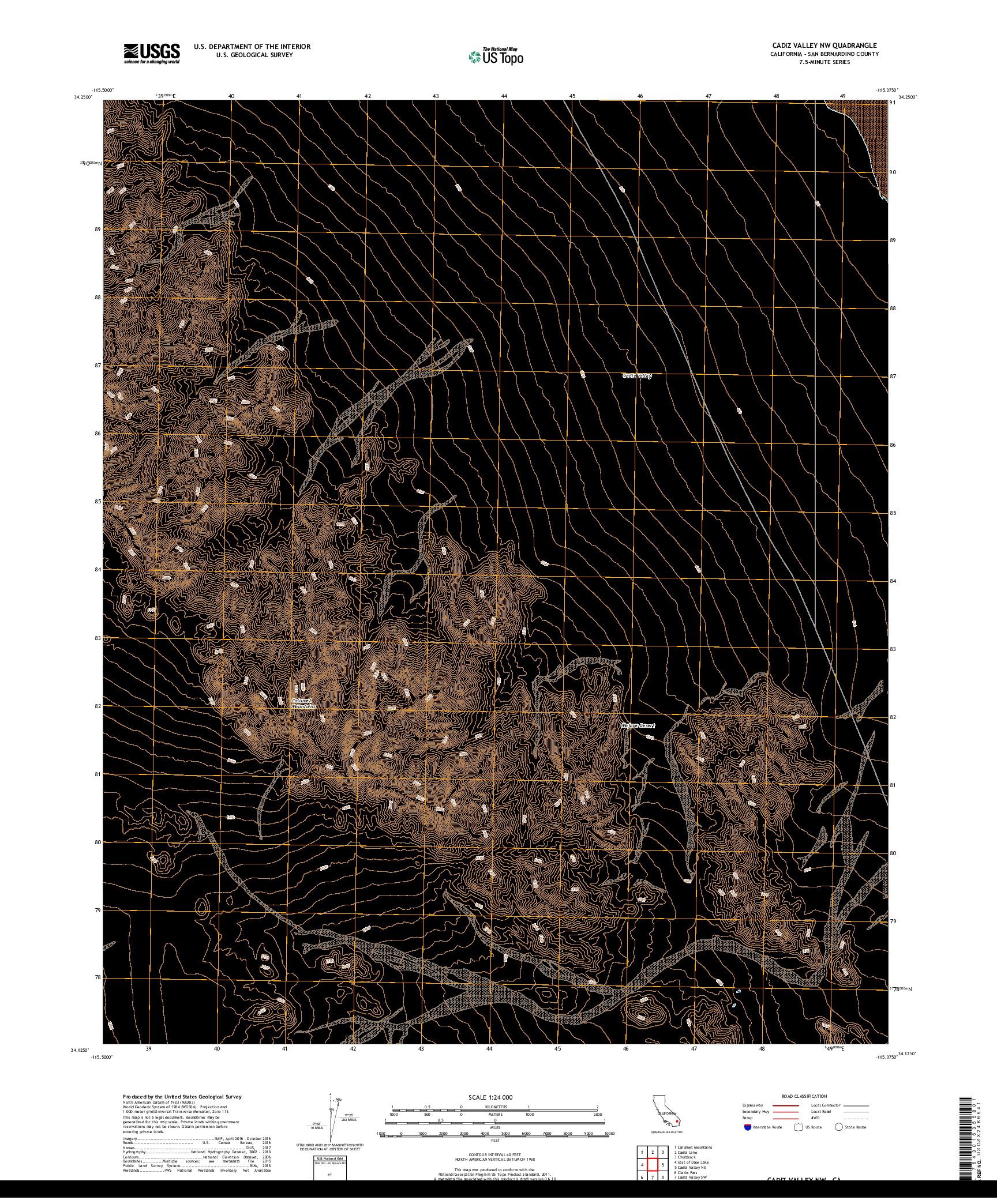 USGS US TOPO 7.5-MINUTE MAP FOR CADIZ VALLEY NW, CA 2018