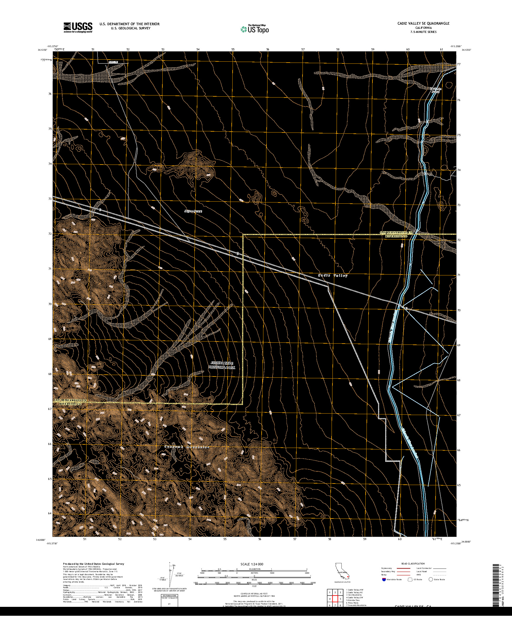 USGS US TOPO 7.5-MINUTE MAP FOR CADIZ VALLEY SE, CA 2018