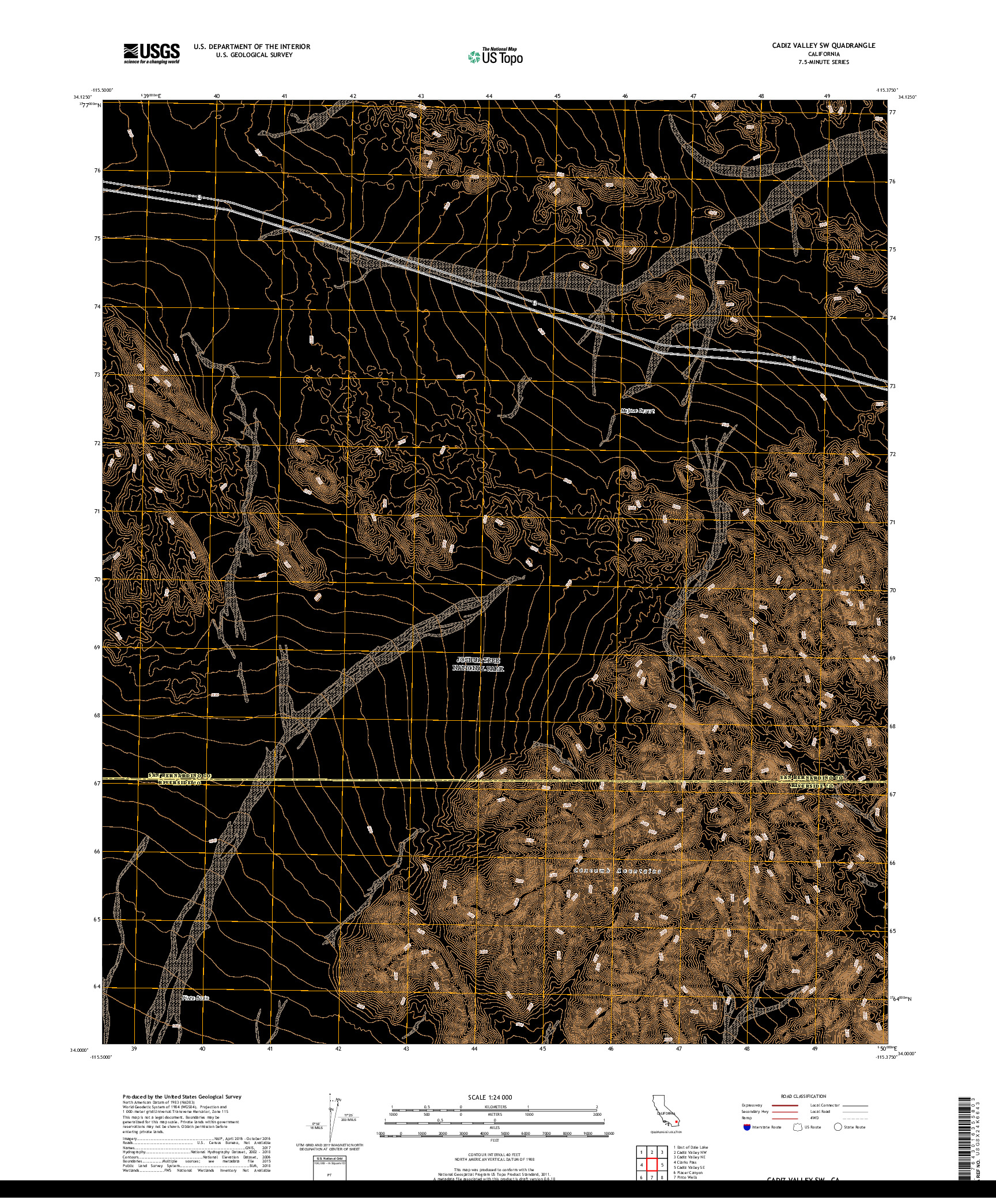 USGS US TOPO 7.5-MINUTE MAP FOR CADIZ VALLEY SW, CA 2018