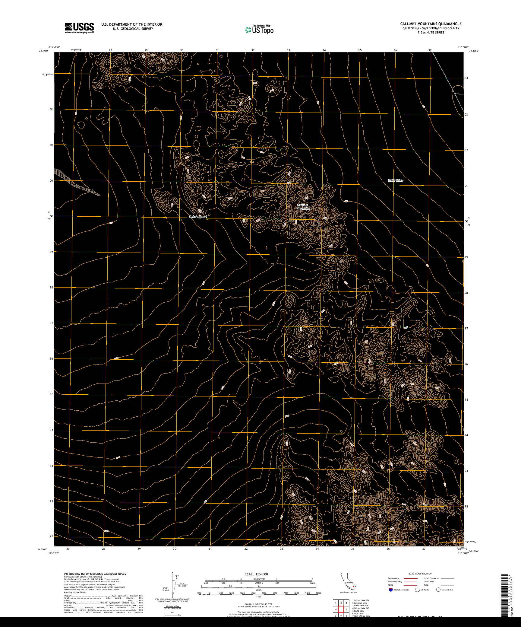 USGS US TOPO 7.5-MINUTE MAP FOR CALUMET MOUNTAINS, CA 2018